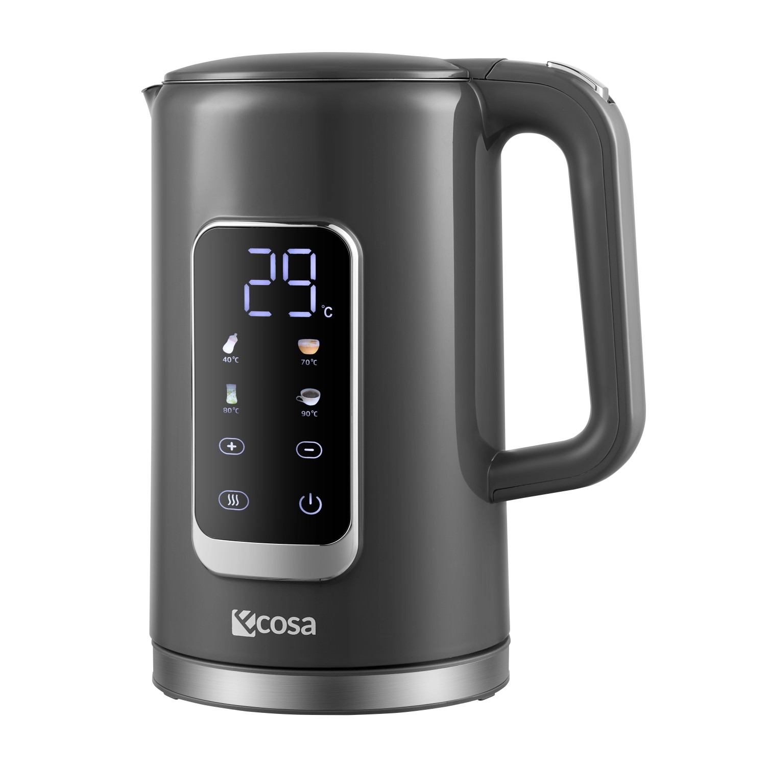 Ecosa EO-694 Wasserkocher grau mit Temperatureinstellung 1,7 L günstig online kaufen