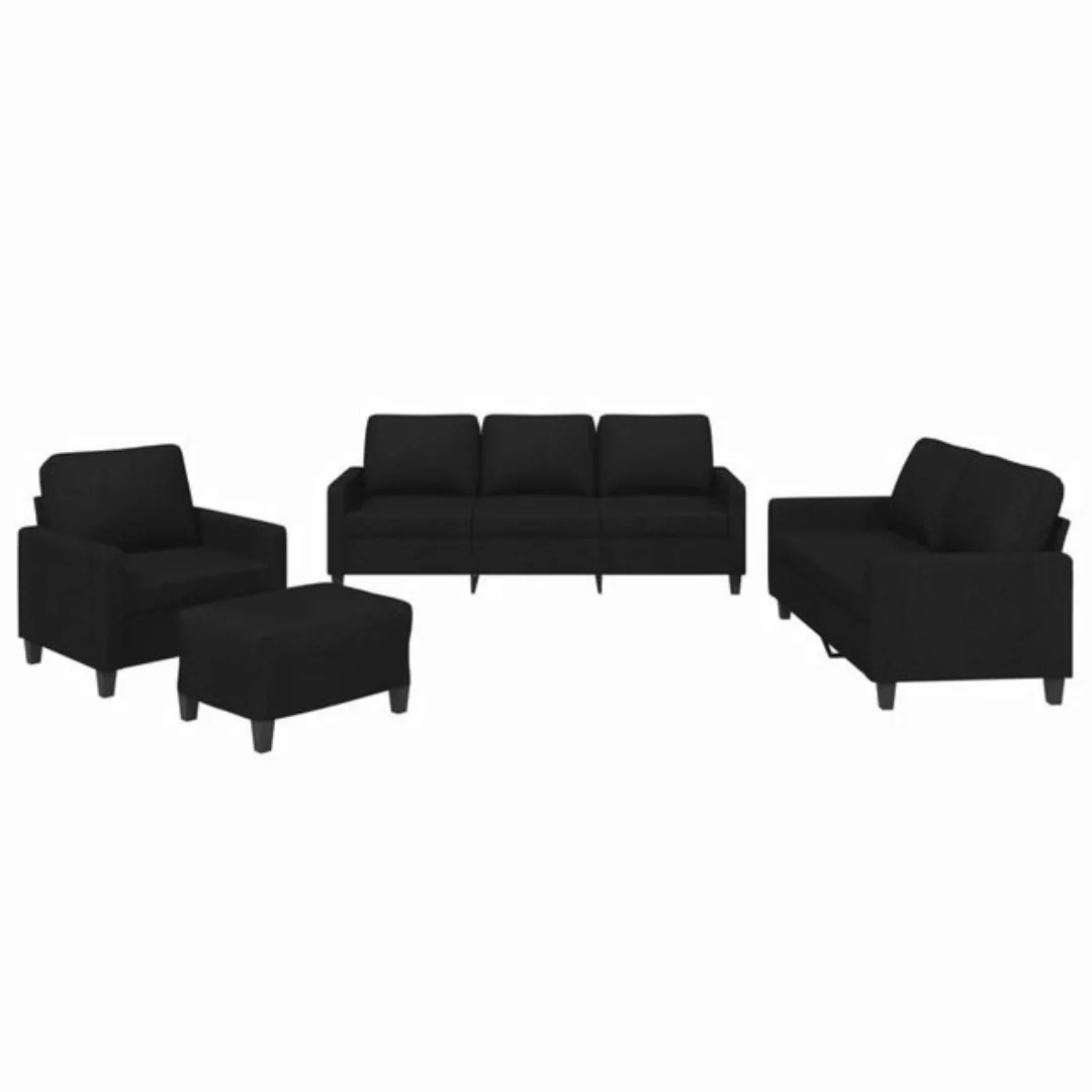 vidaXL Sofa 4-tlg. Sofagarnitur mit Kissen Schwarz Stoff günstig online kaufen