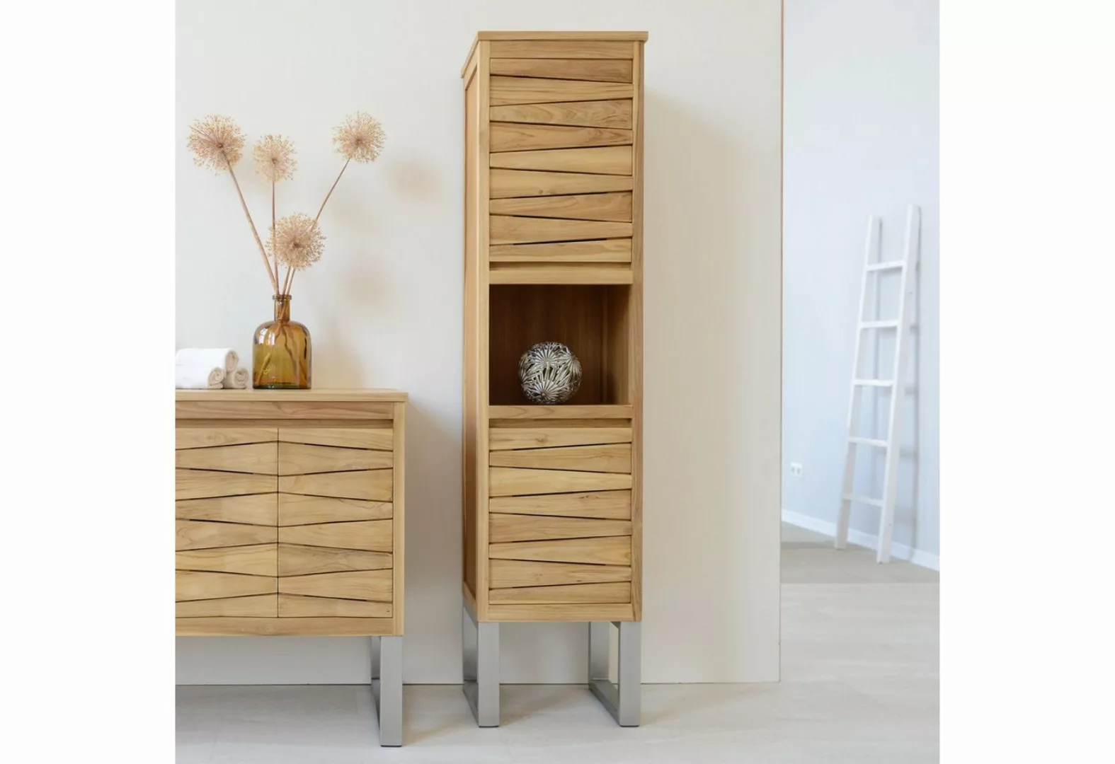 wohnfreuden Hochschrank Teakholz Hochschrank MOUNTAIN 165 cm günstig online kaufen