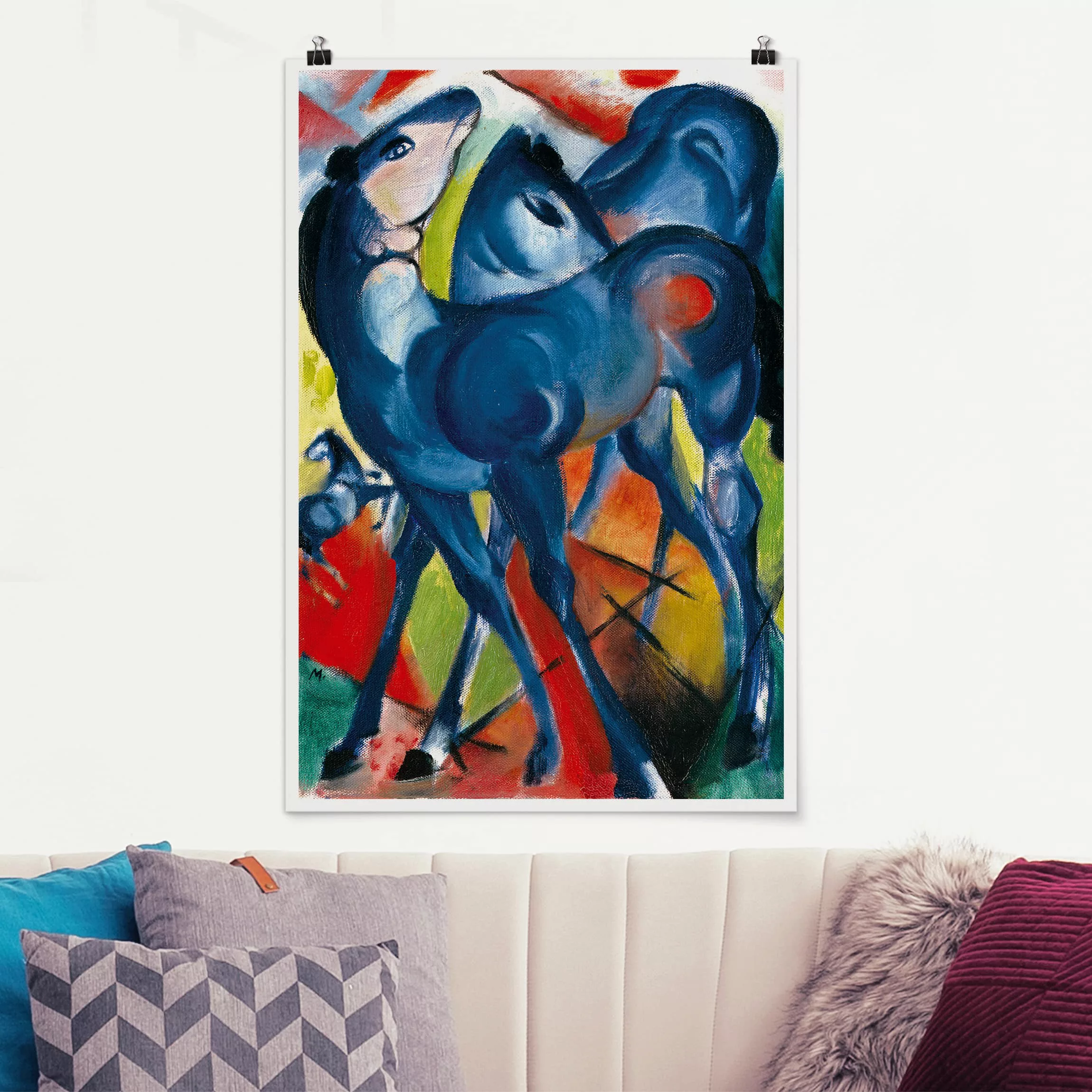 Poster Kunstdruck - Hochformat Franz Marc - Die Blauen Fohlen günstig online kaufen