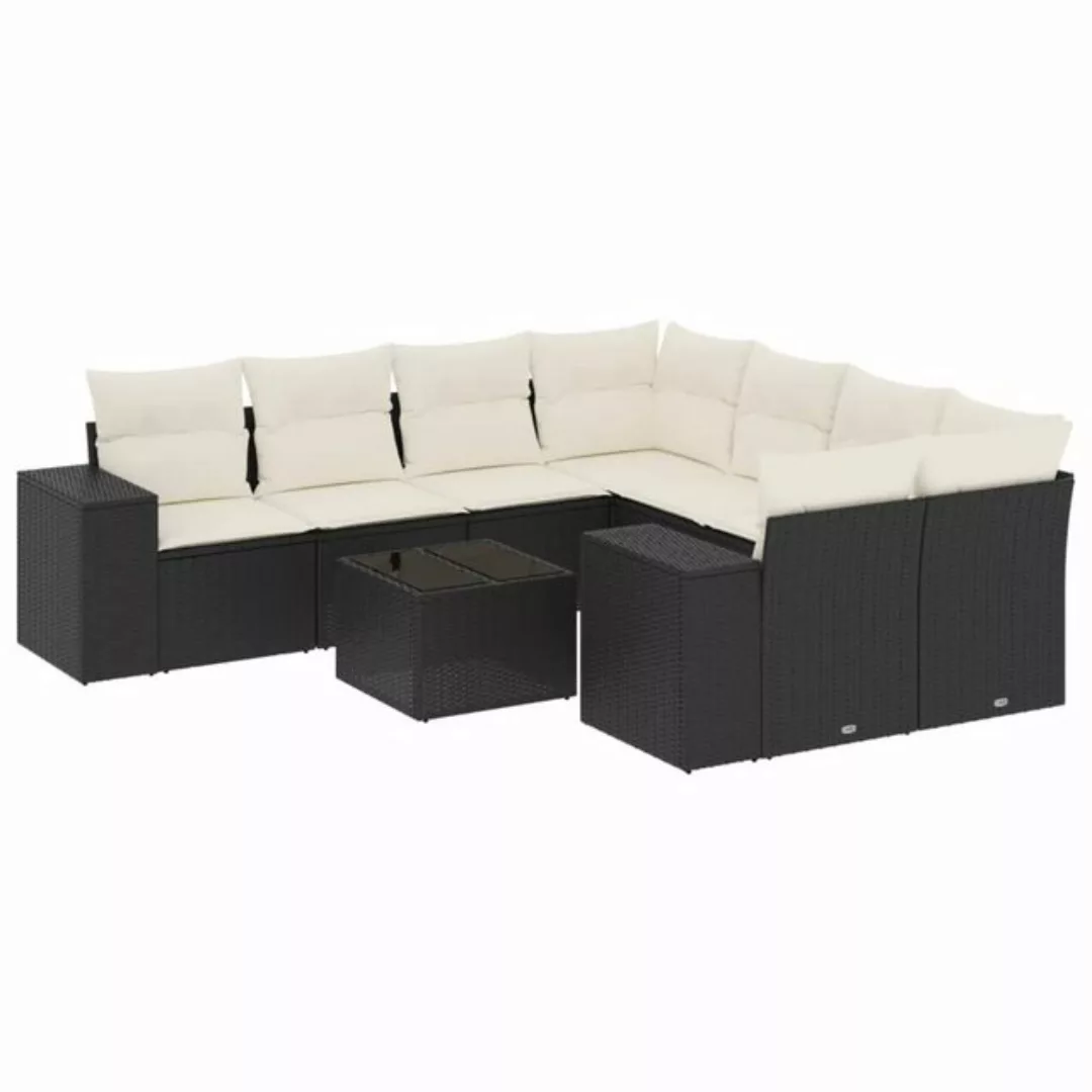 vidaXL Sofaelement 9-tlg. Garten-Sofagarnitur mit Kissen Schwarz Poly Ratta günstig online kaufen