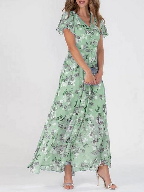 KIKI Druckkleid Damen-Sommerkleid mit V-Ausschnitt, Chiffon, Rüschen, Blume günstig online kaufen