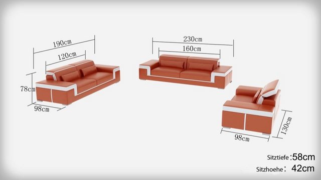 JVmoebel Sofa Weiße 3+2+1 Sofa Couch Polster Leder Stoff Couchen, Made in E günstig online kaufen