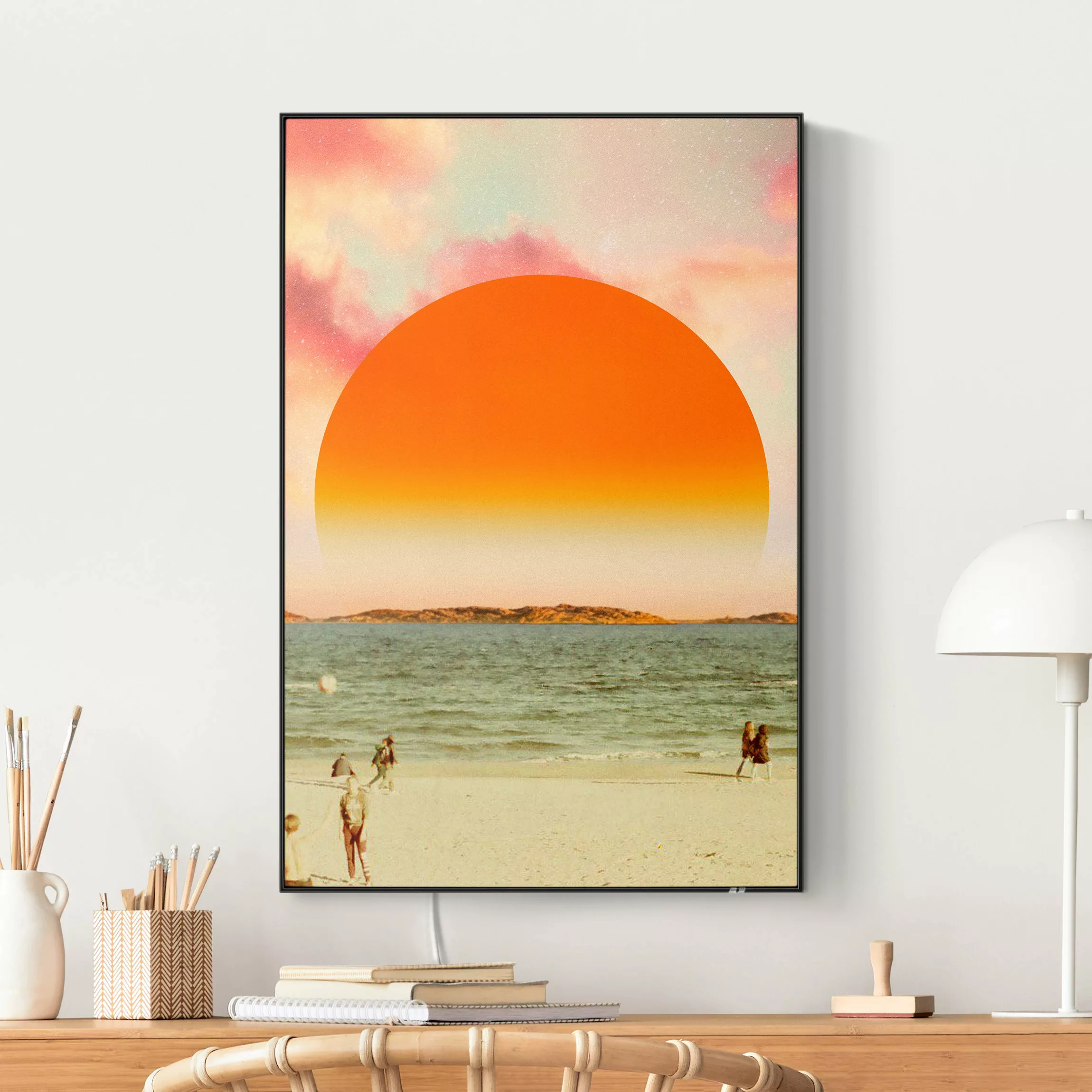 LED-Wechselbild Retro Sonnenuntergang am Meer günstig online kaufen