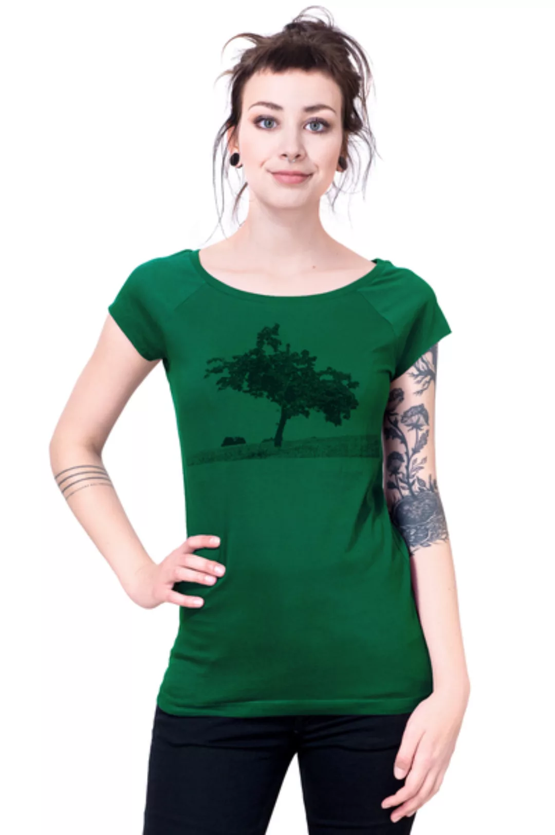 Bio-& Fair-trade-frauenshirt "Apfelbaum" Dunkelgrün günstig online kaufen