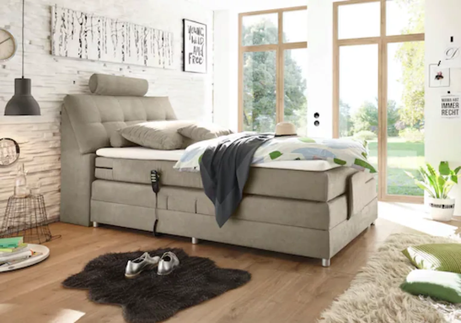 ED EXCITING DESIGN Boxspringbett »Palermo«, inkl. Motor, Topper, Kopfstütze günstig online kaufen