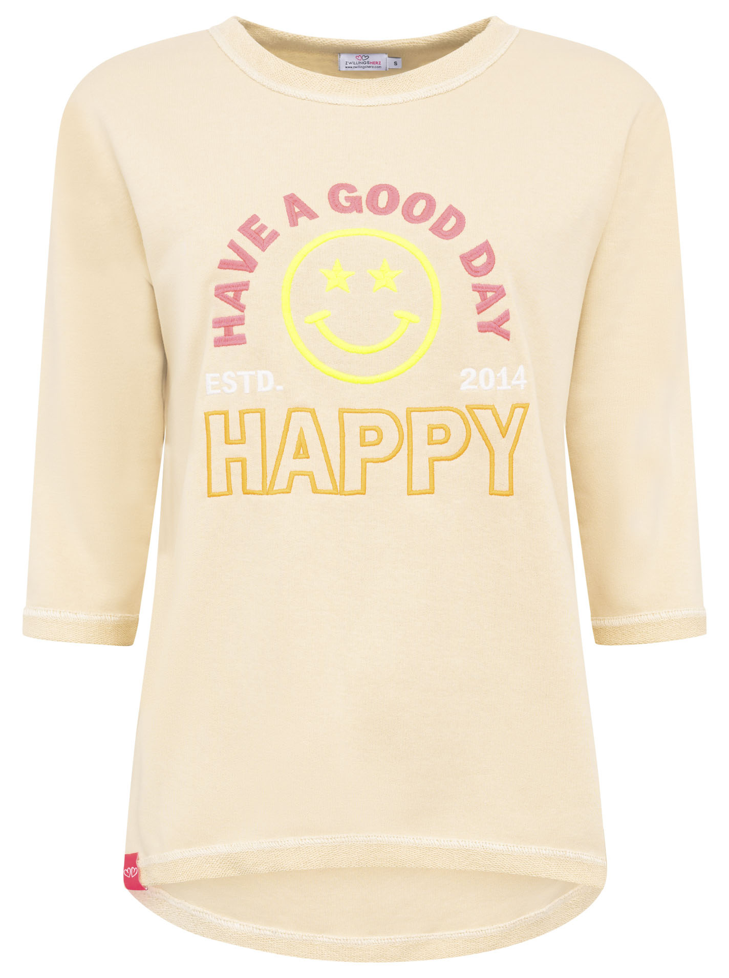 Zwillingsherz Langarmshirt ""Happy"", 3/4-Arm, Rundhalsausschnitt, Stickere günstig online kaufen