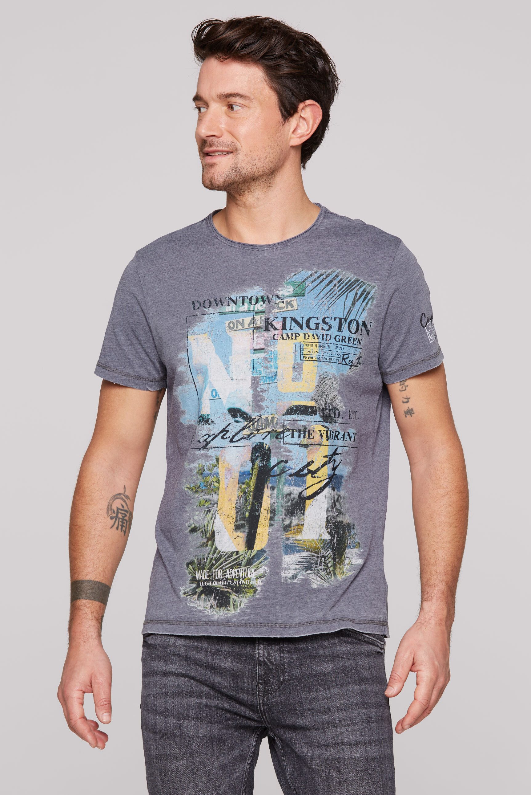 CAMP DAVID Rundhalsshirt mit offener Kante günstig online kaufen