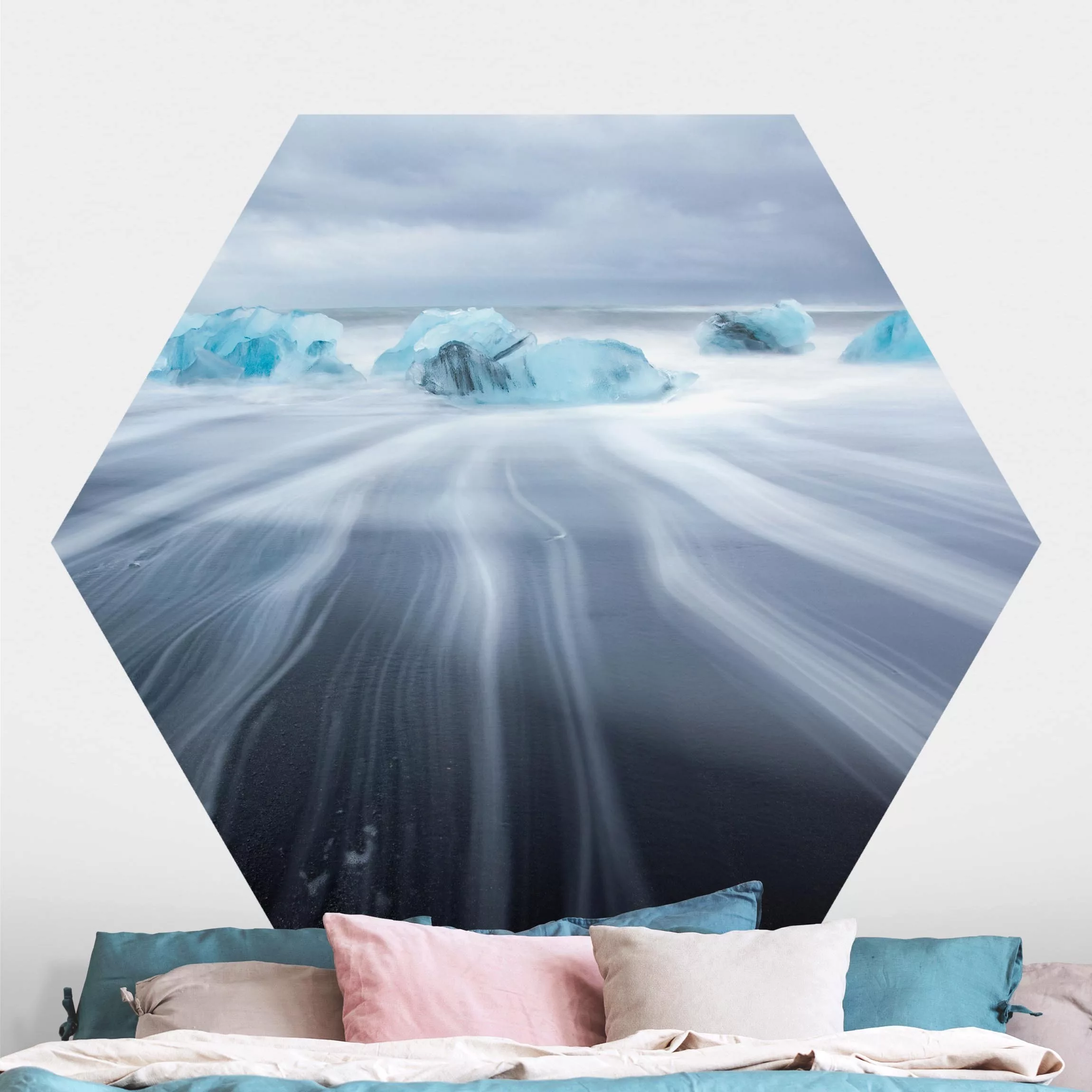 Hexagon Fototapete selbstklebend Eislandschaft günstig online kaufen