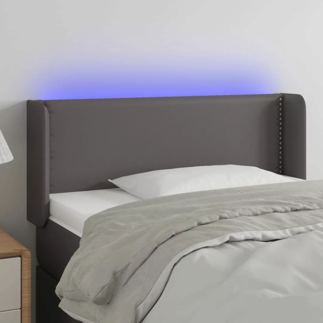 vidaXL Bett, LED Kopfteil Grau 103x16x78/88 cm Kunstleder günstig online kaufen