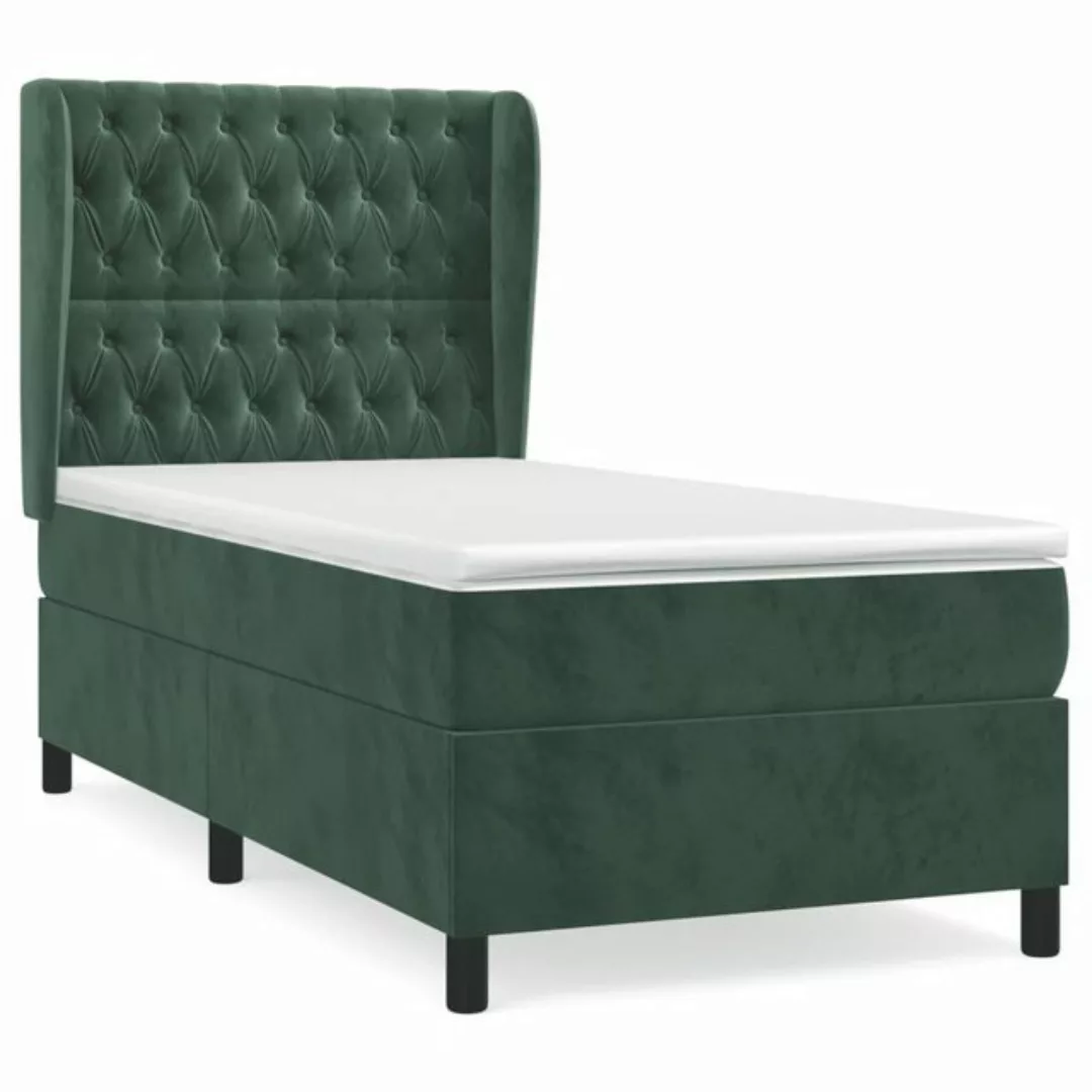 vidaXL Boxspringbett Boxspringbett mit Matratze Dunkelgrün 90x190 cm Samt B günstig online kaufen