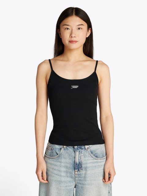 Tommy Jeans Spaghettitop "TJW SCRIPT STRAPPY TOP", in Rippoptik, mit Logosc günstig online kaufen