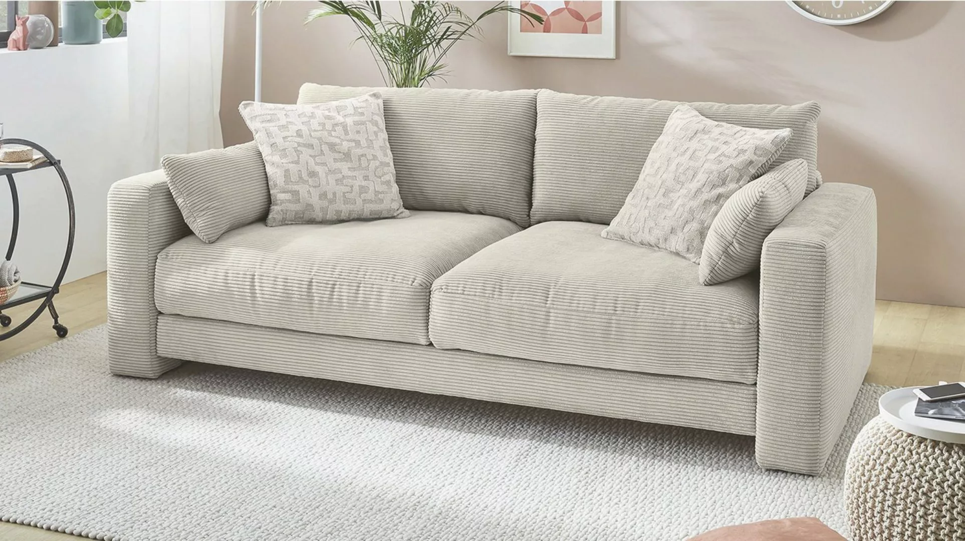 Massivart® Big-Sofa MILEY Cord grau-beige 241 cm / 4-Sitzer, Bonell-Federke günstig online kaufen