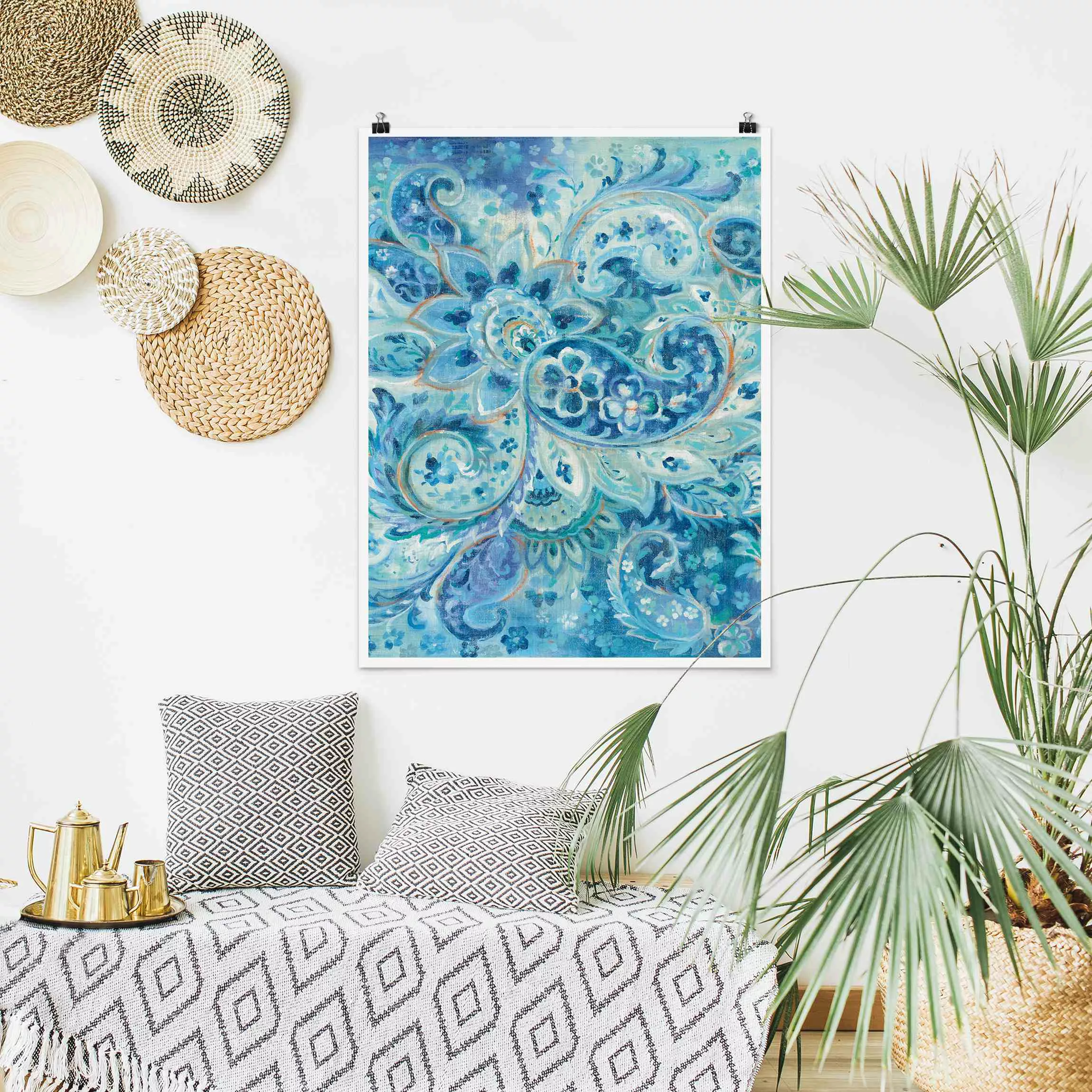 Poster Indisches Paisley in blau günstig online kaufen