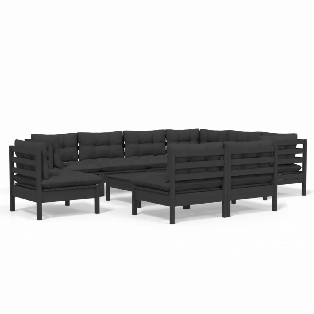 10-tlg. Garten-lounge-set Mit Kissen Schwarz Massivholz Kiefer günstig online kaufen