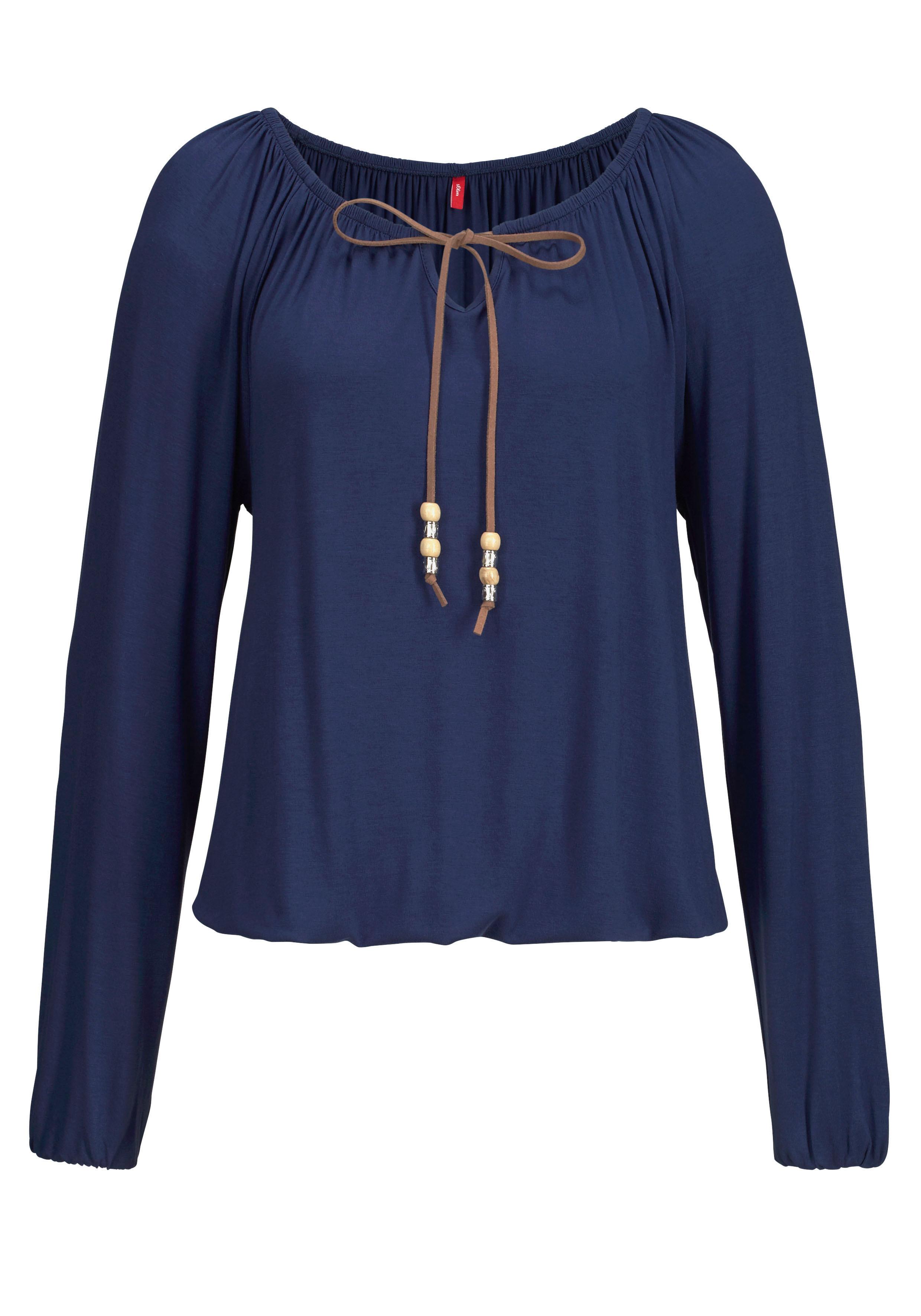 s.Oliver Strandshirt mit Bindeband am Ausschnitt, lockere Passform, Boho-St günstig online kaufen