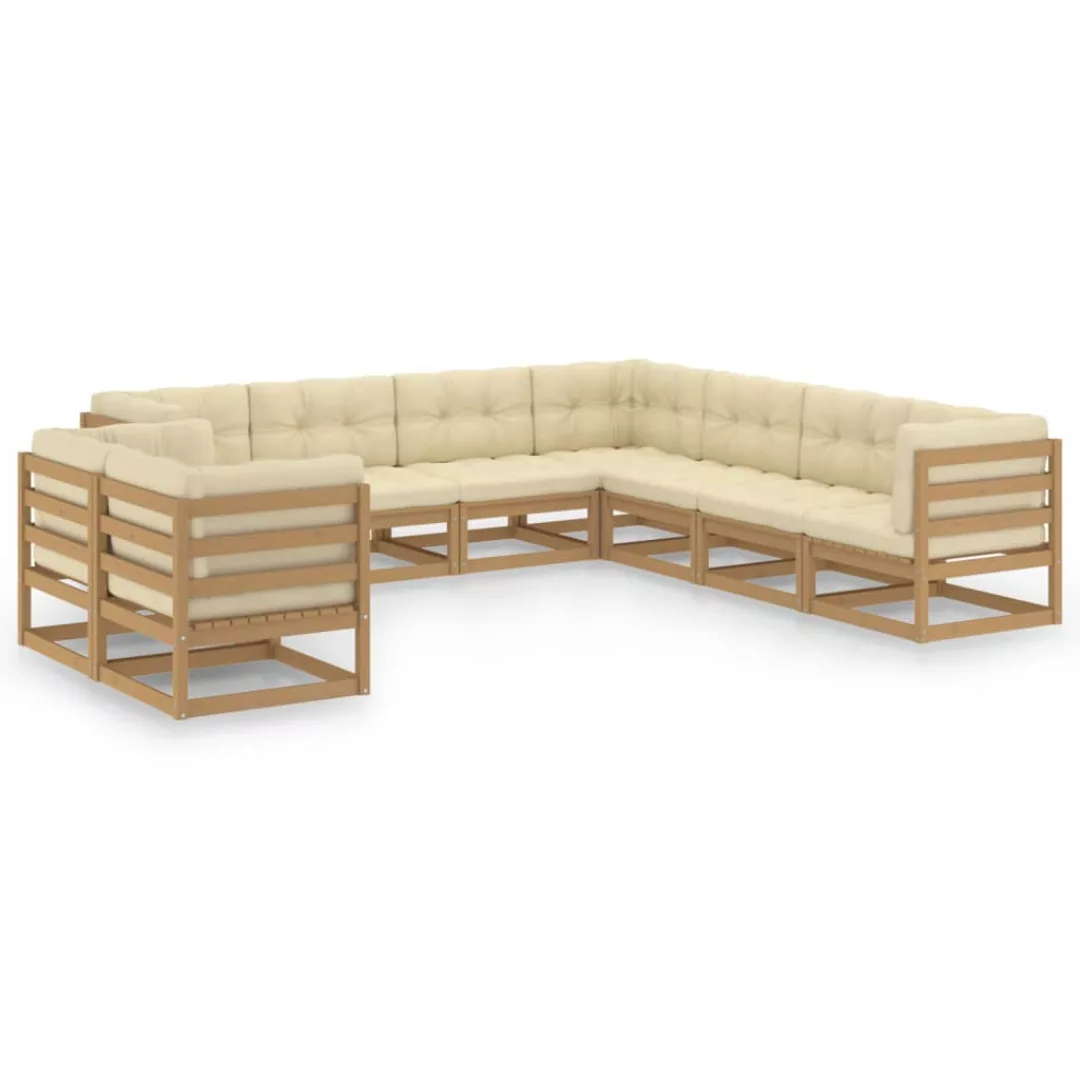 9-tlg. Garten-lounge-set Kissen Honigbraun Kiefer Massivholz günstig online kaufen