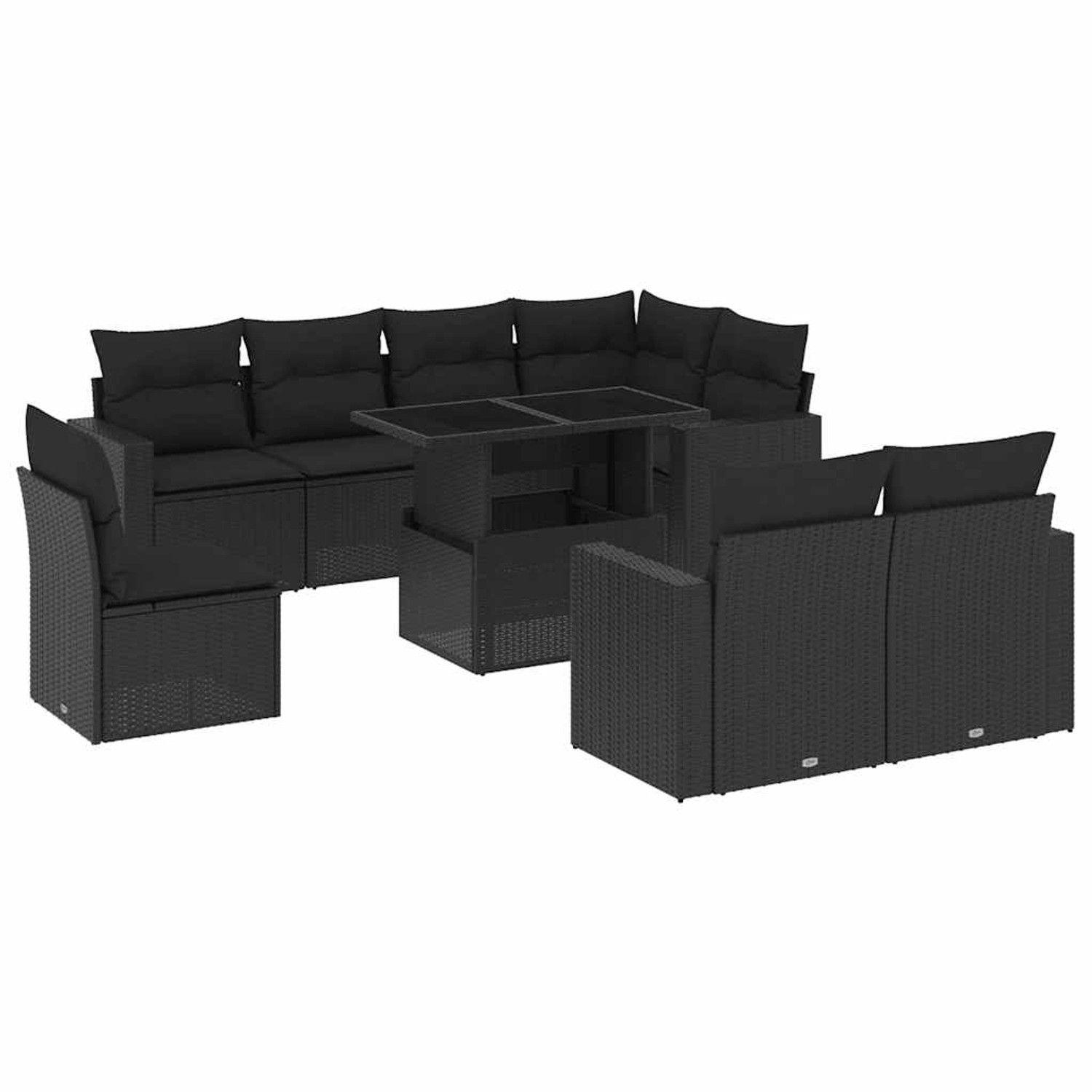 vidaXL 9-Tlg Garten-Sofagarnitur mit Kissen Schwarz Poly Rattan 3267405 günstig online kaufen