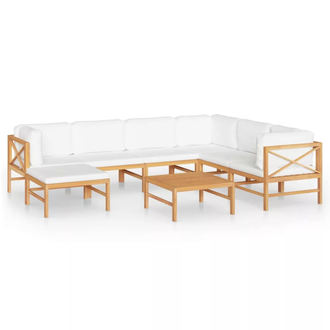 8-tlg. Garten-lounge-set Mit Creme Kissen Massivholz Teak günstig online kaufen