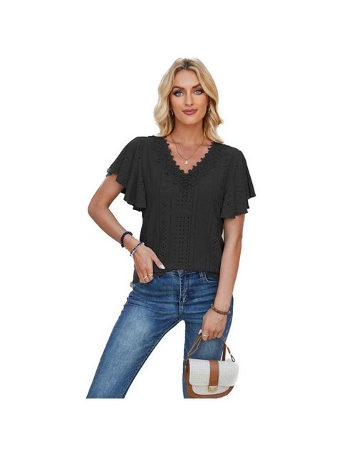 KIKI Kurzarmshirt Damen Blusen mit V Ausschnitt, schickes, Elegantes Hemd K günstig online kaufen