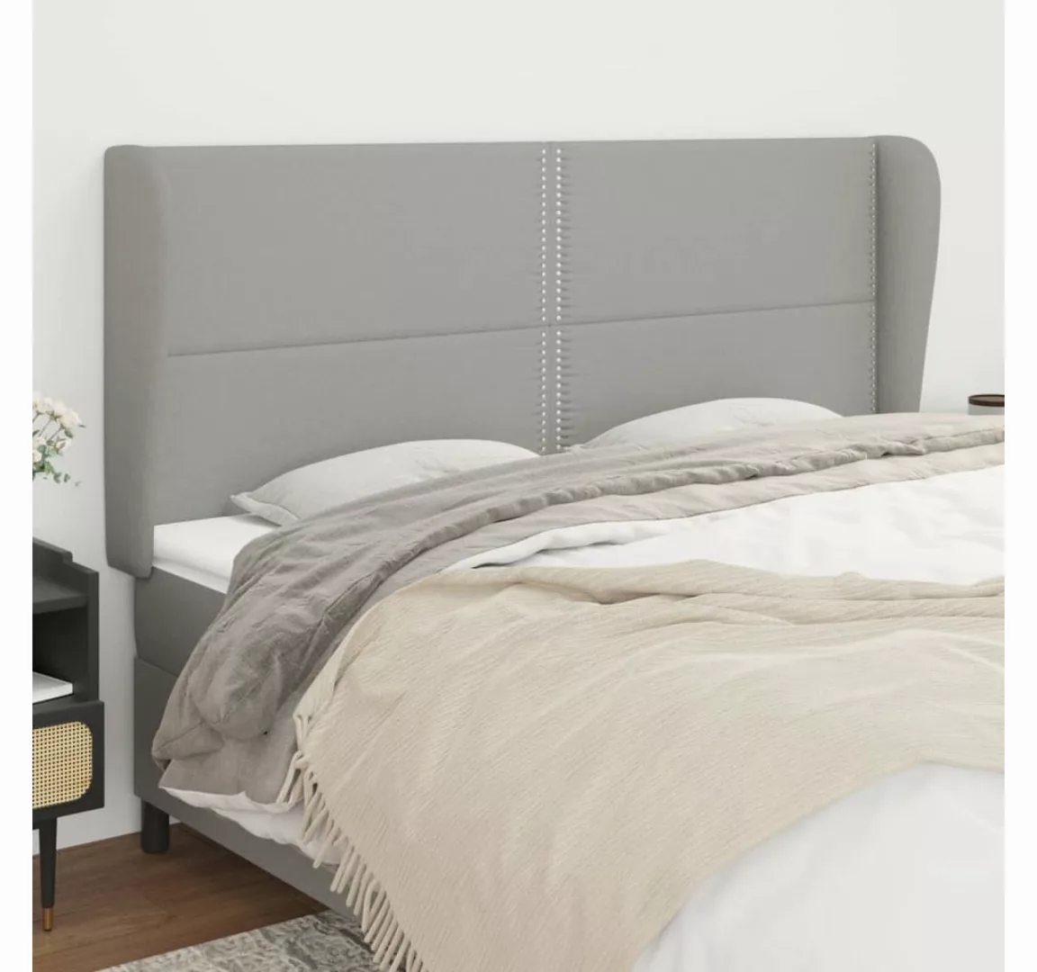 vidaXL Bett, Kopfteil mit Ohren Hellgrau 203x23x118/128 cm Stoff günstig online kaufen