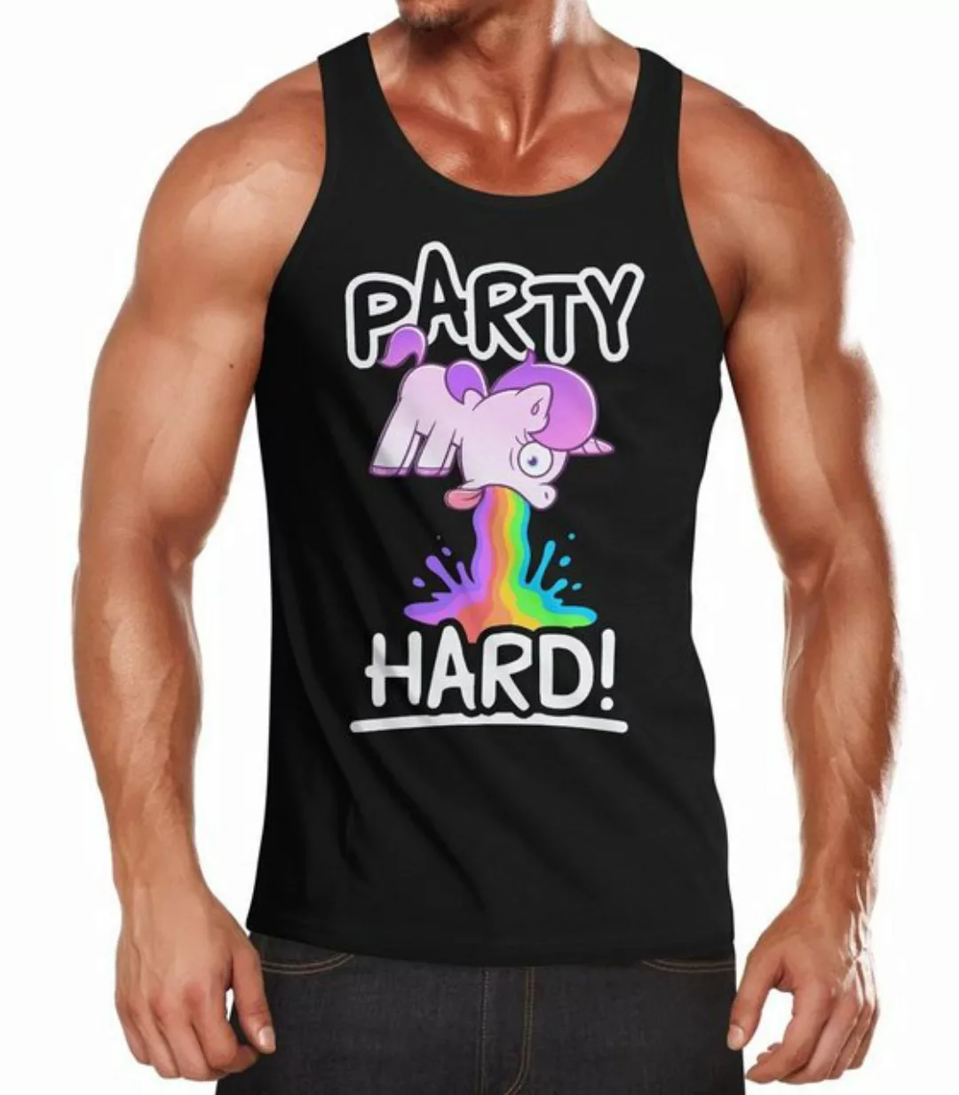 MoonWorks Tanktop Herren Tanktop Party Hard kotzendes Einhorn Feiern Saufen günstig online kaufen