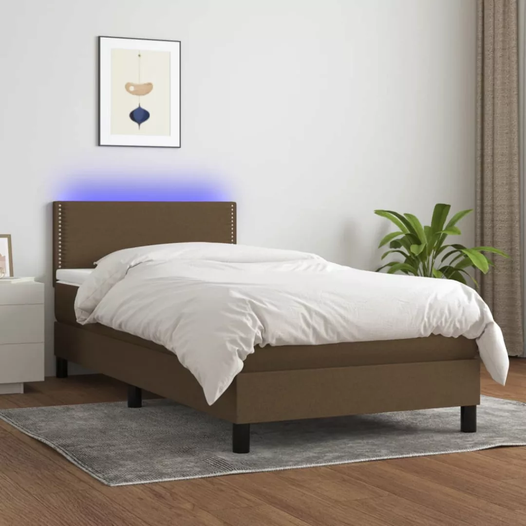 Vidaxl Boxspringbett Mit Matratze & Led Dunkelbraun 100x200 Cm Stoff günstig online kaufen