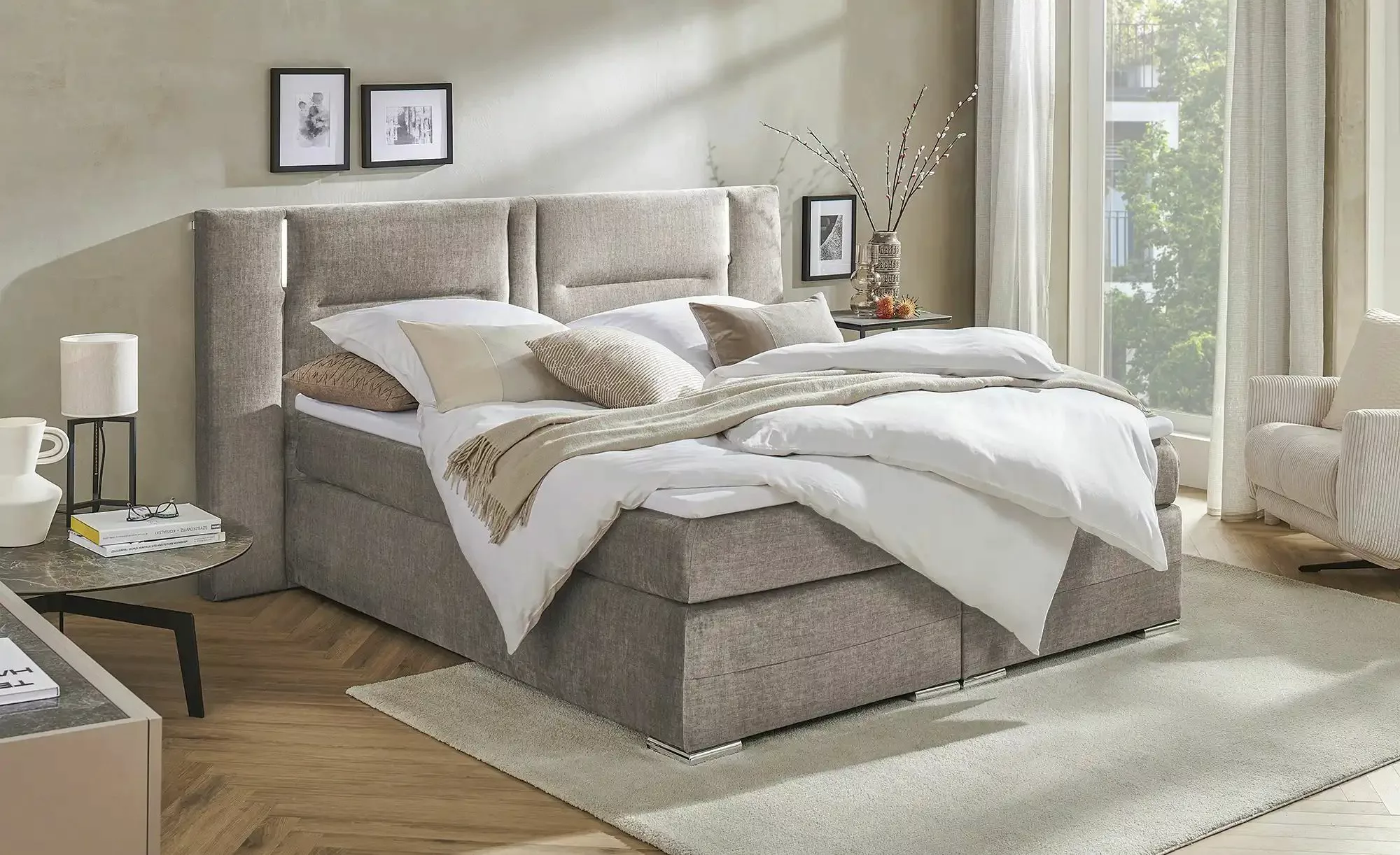 uno Boxspringbett  Aston ¦ beige ¦ Maße (cm): B: 233 H: 120 Betten > Boxspr günstig online kaufen