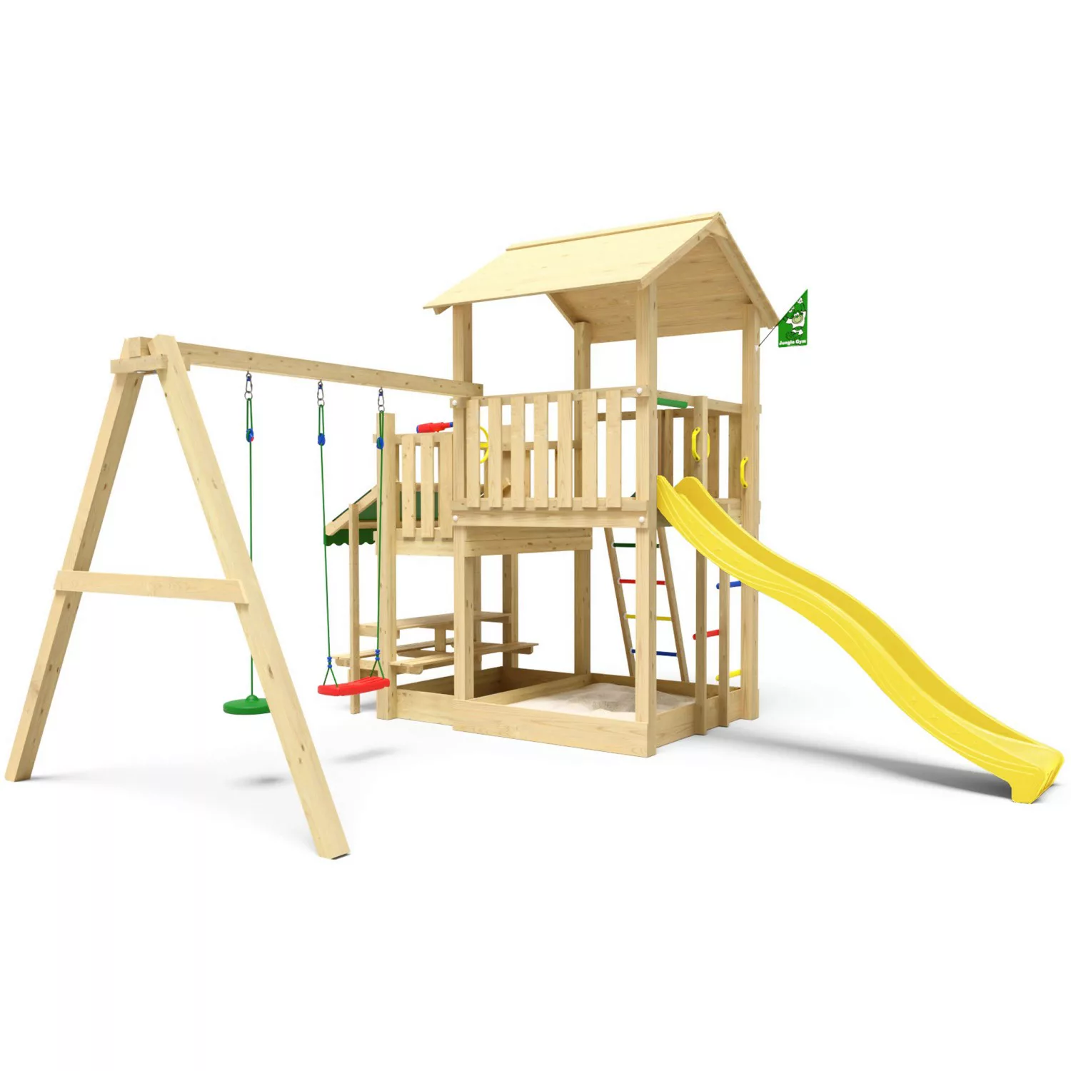 Jungle Gym Spielturm Skyline Holz Picnic Modul Doppelschaukel Rutsche Gelb günstig online kaufen