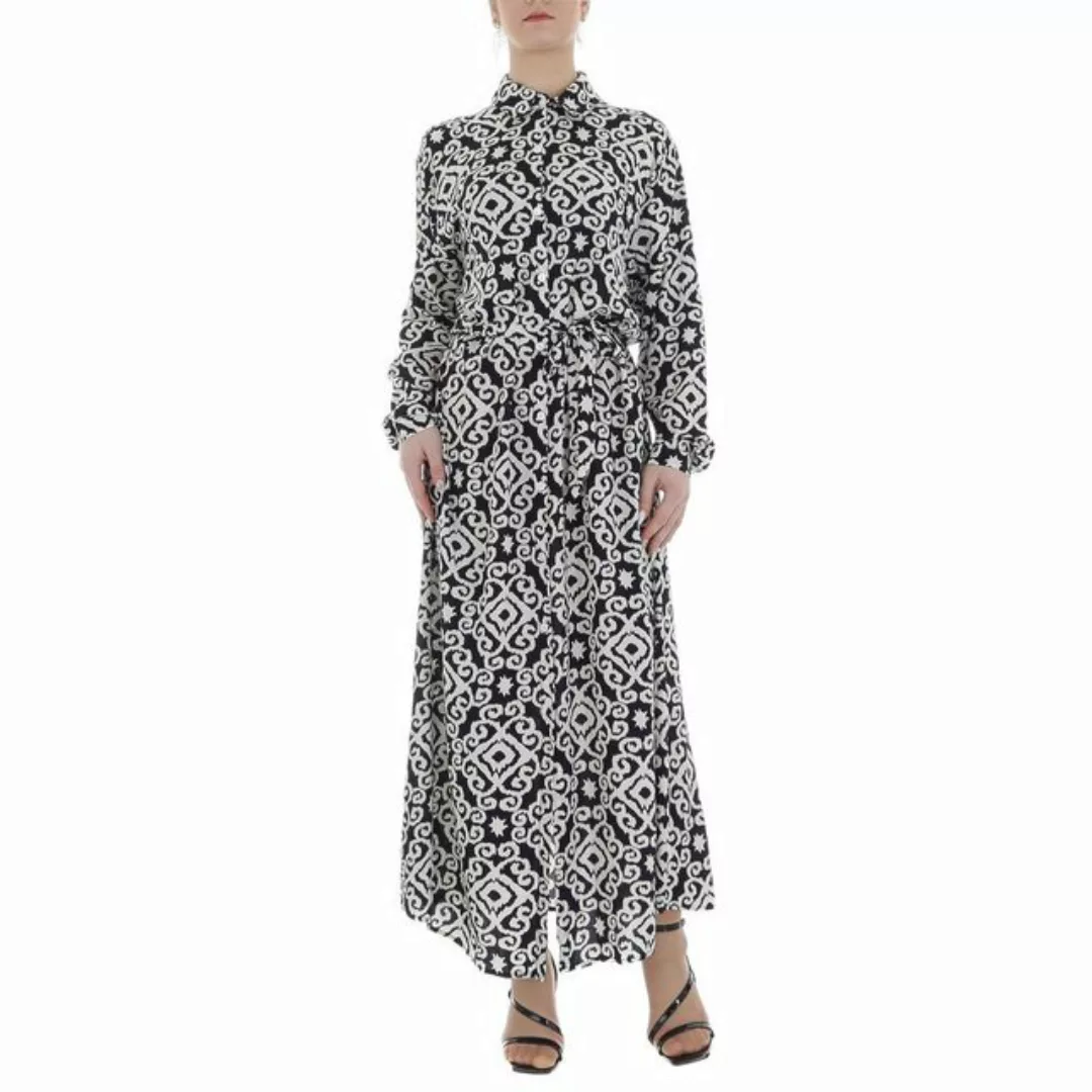 Ital-Design Maxikleid Damen Freizeit Ornamente Blusenkleid in Dunkelblau günstig online kaufen