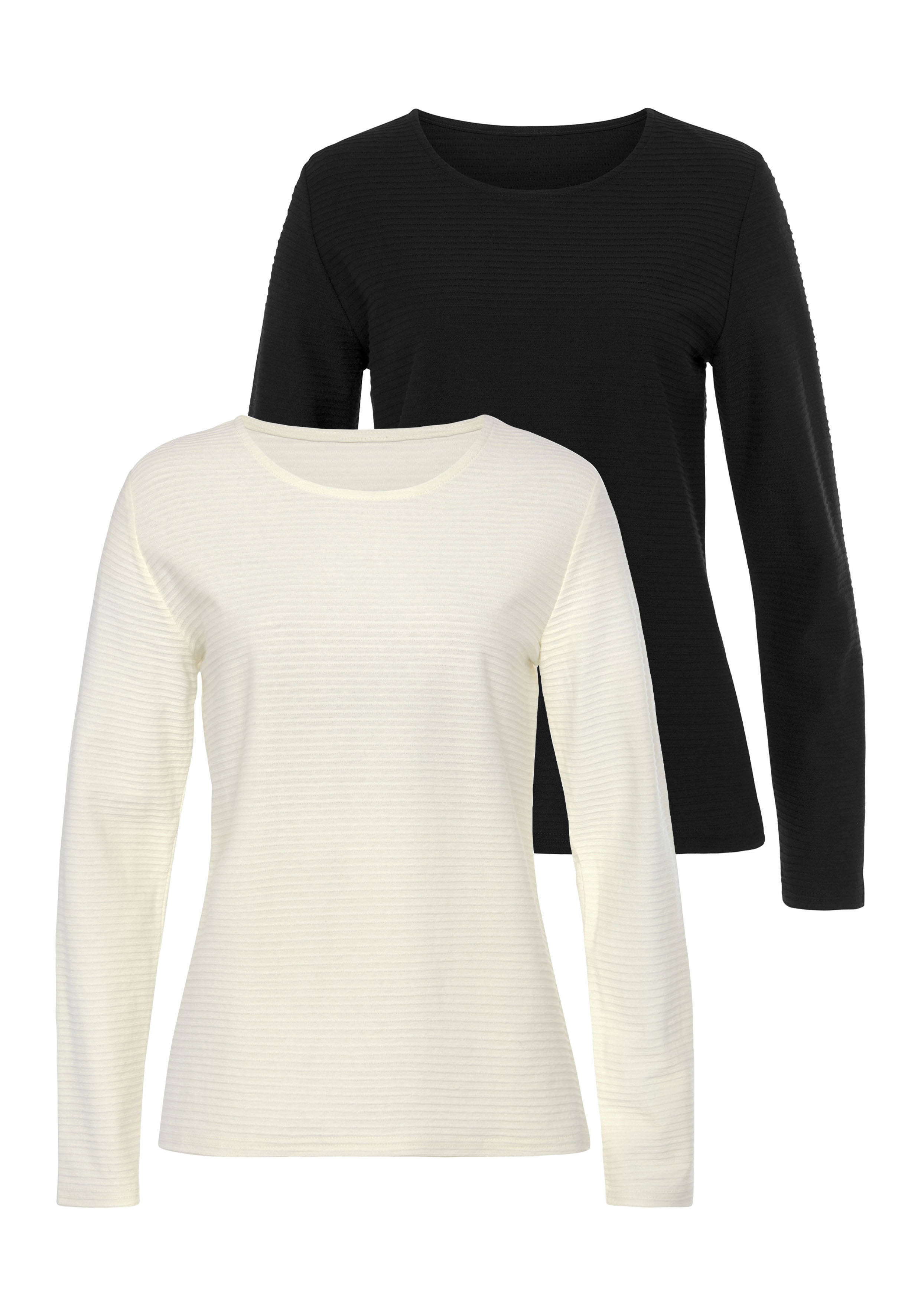 LASCANA Langarmshirt "mit Streifenstruktur", (2er-Pack), aus weicher Baumwo günstig online kaufen