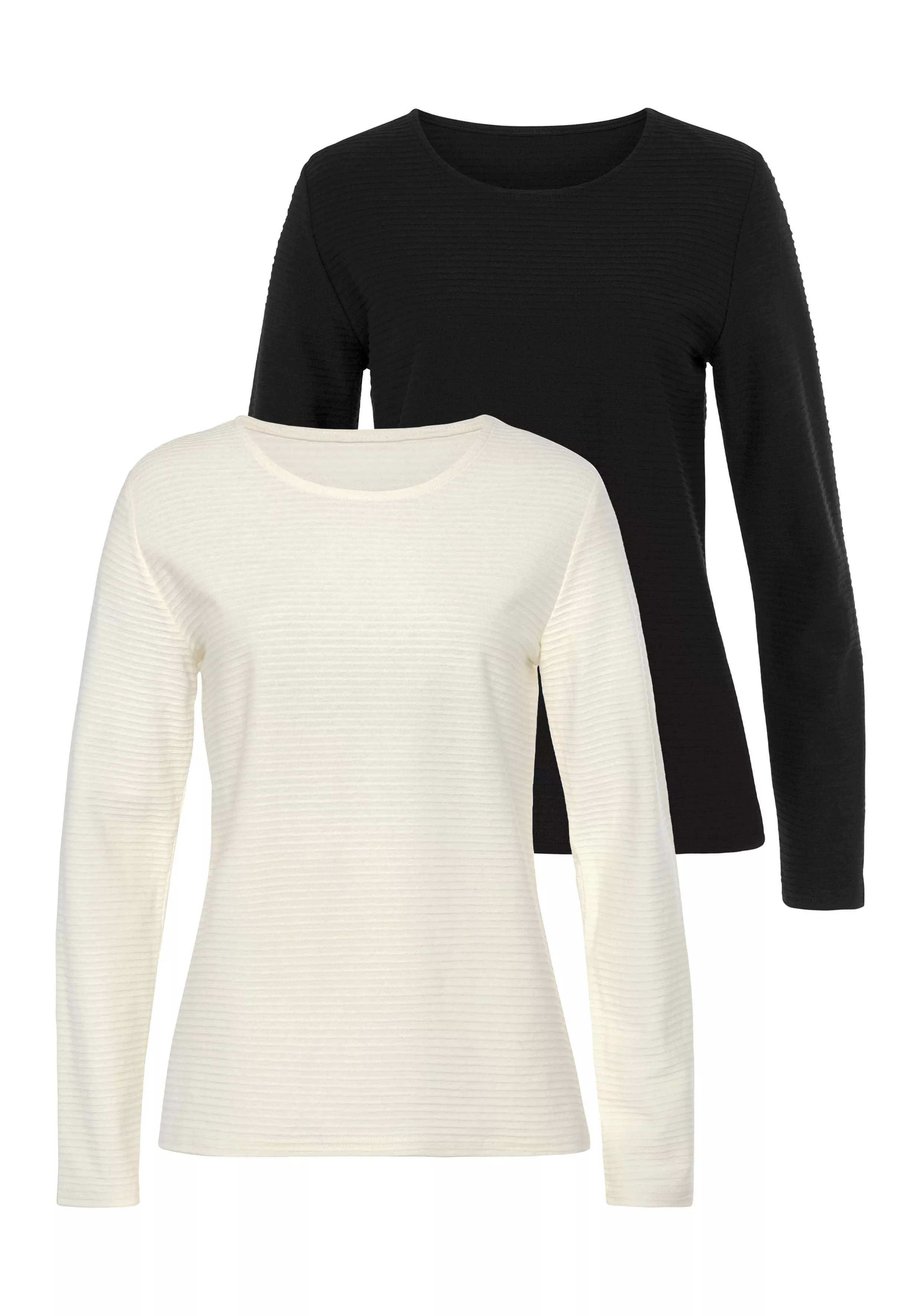 LASCANA Langarmshirt "mit Streifenstruktur", (2er-Pack), aus weicher Baumwo günstig online kaufen