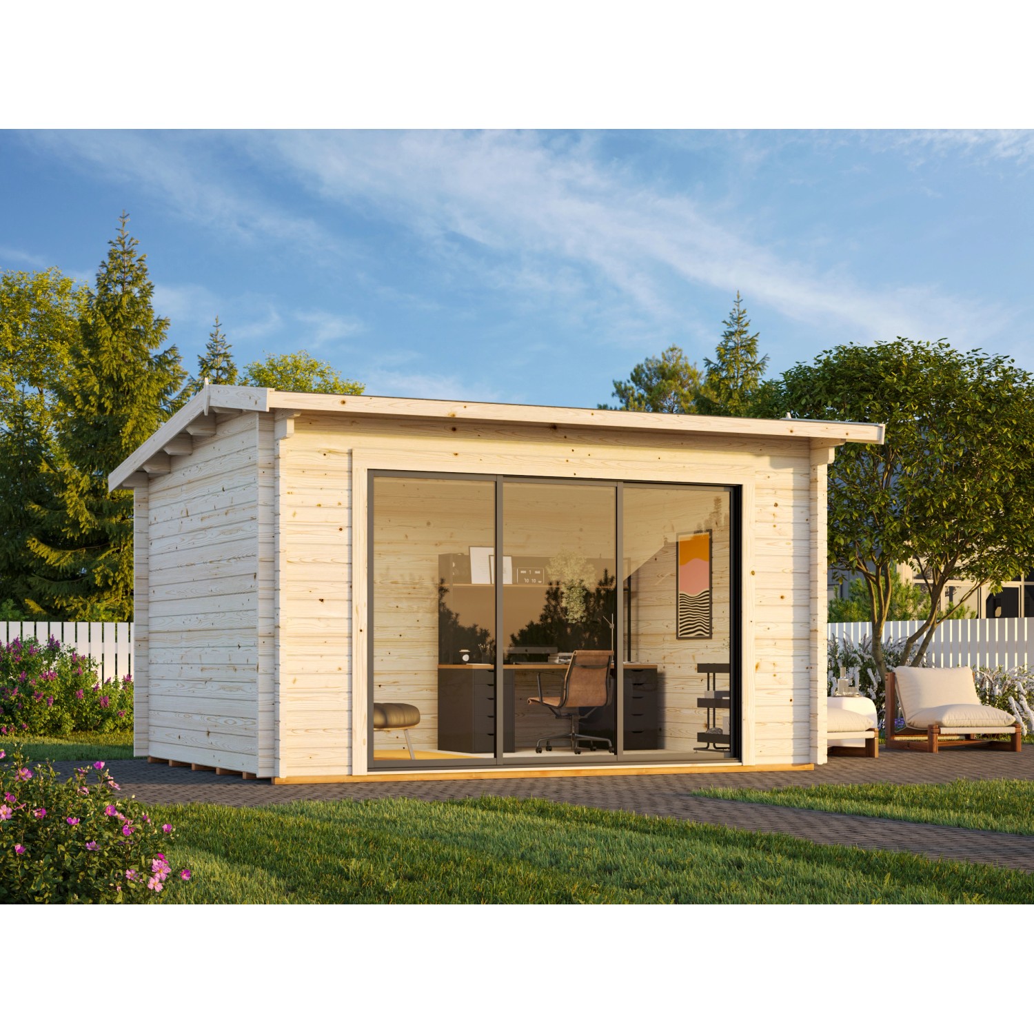 Palmako Gartenhaus Ines Slide Plus 390 x 300 cm Lackiert Weiß-Anthrazit FSC günstig online kaufen