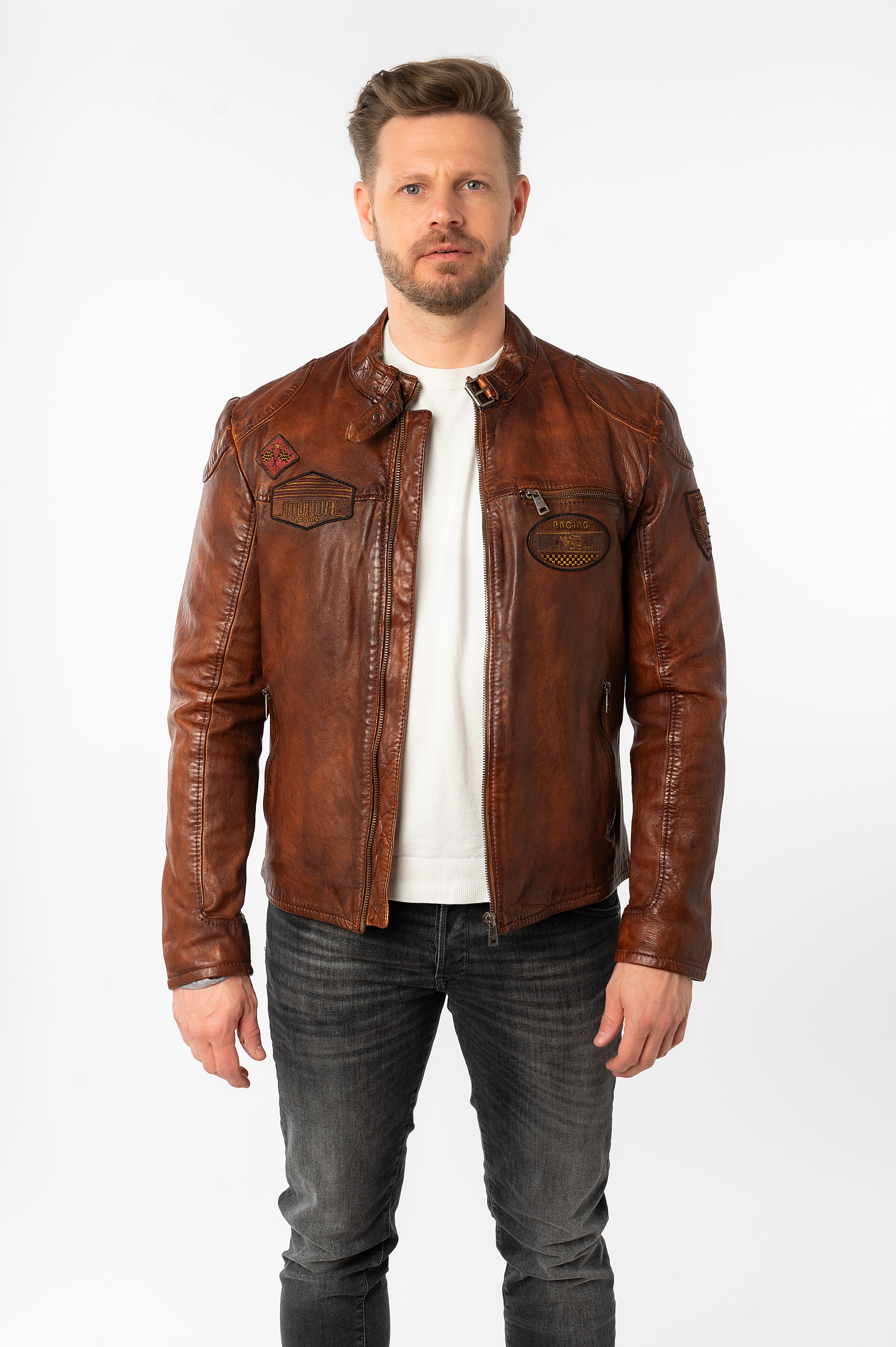 Mauritius Lederjacke "MMKendrik", mit Patches, Stehkragen günstig online kaufen