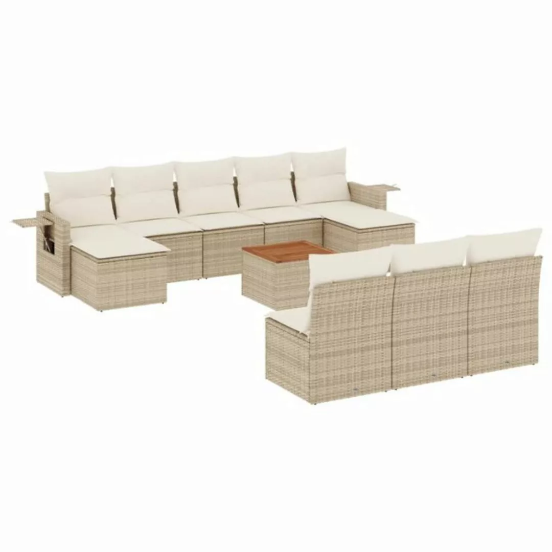 vidaXL Sofaelement 11-tlg. Garten-Sofagarnitur mit Kissen Beige Poly Rattan günstig online kaufen