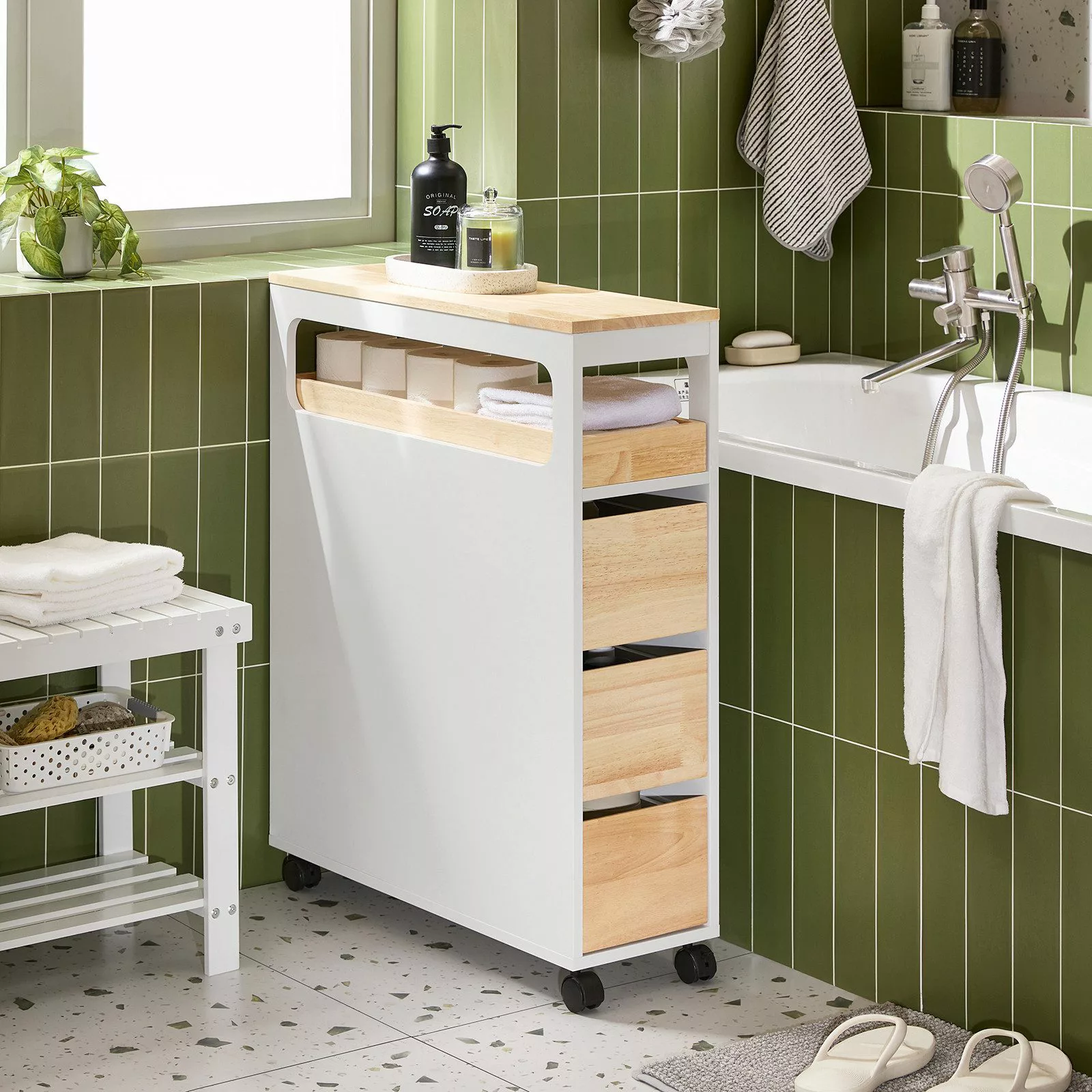 SoBuy Nischenregal mit 3 Schubladen und 1 Abnehmbaren Tablett BZR54-II-WN günstig online kaufen