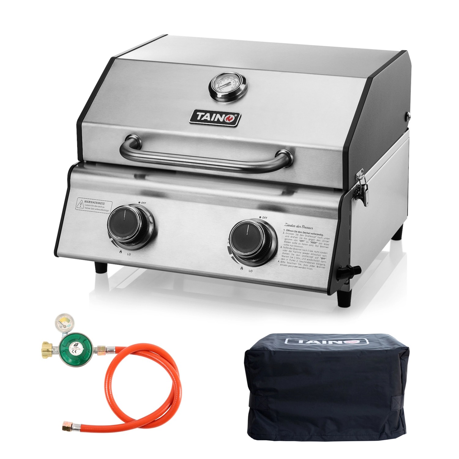 Taino Platinum Compact Set Tischgrill Abdeckhaube Gasdruckminderer 2 Brenne günstig online kaufen