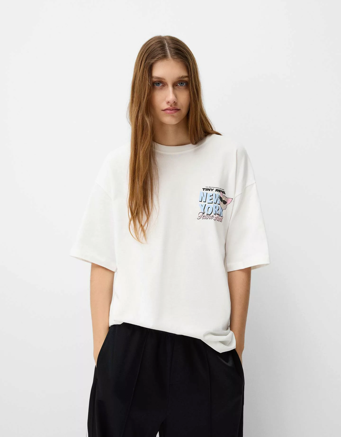 Bershka T-Shirt Mit Print Damen M Rohweiß günstig online kaufen