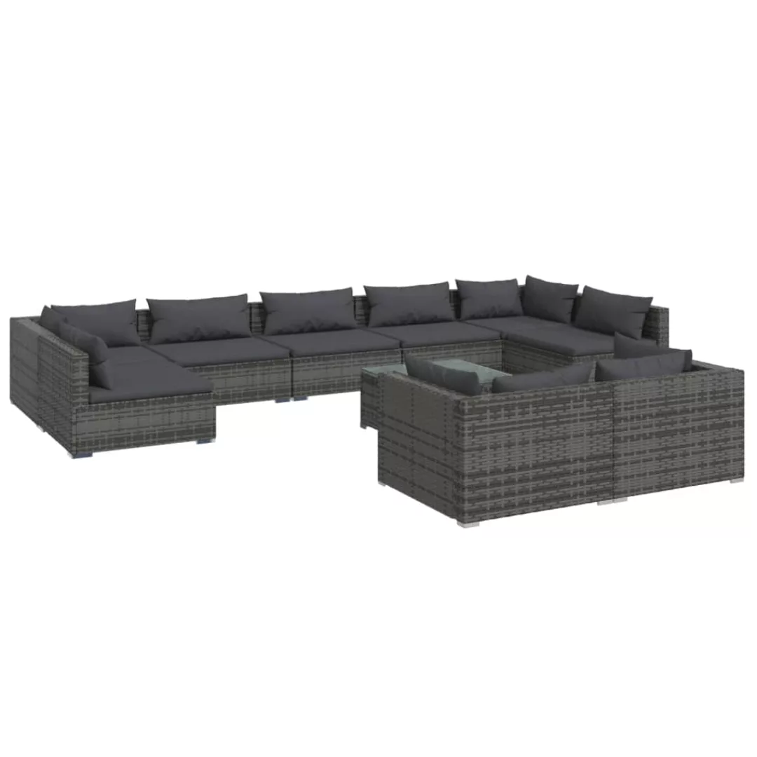 Vidaxl 10-tlg. Garten-lounge-set Mit Kissen Grau Poly Rattan günstig online kaufen