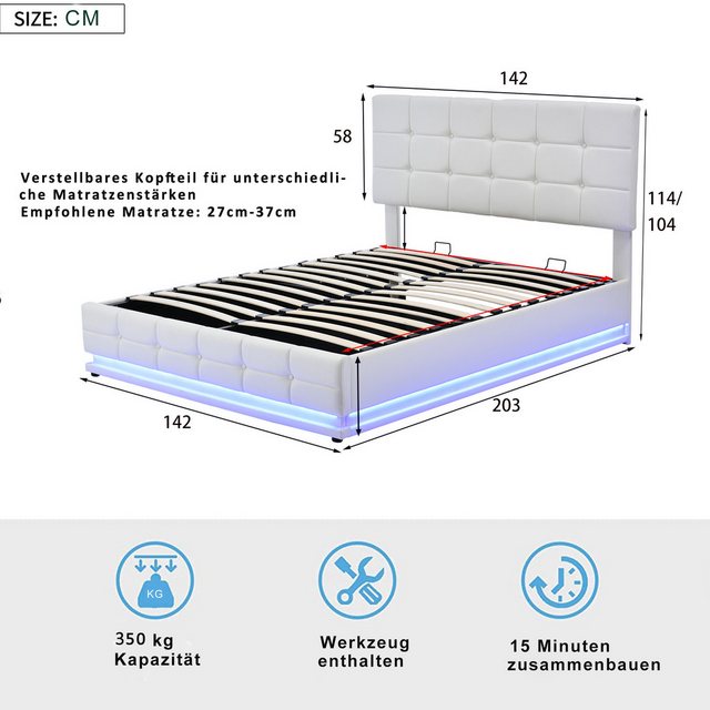 XDOVET Polsterbett LED Beleuchtung & Hydraulisch anhebbarer Bettstauraum 14 günstig online kaufen