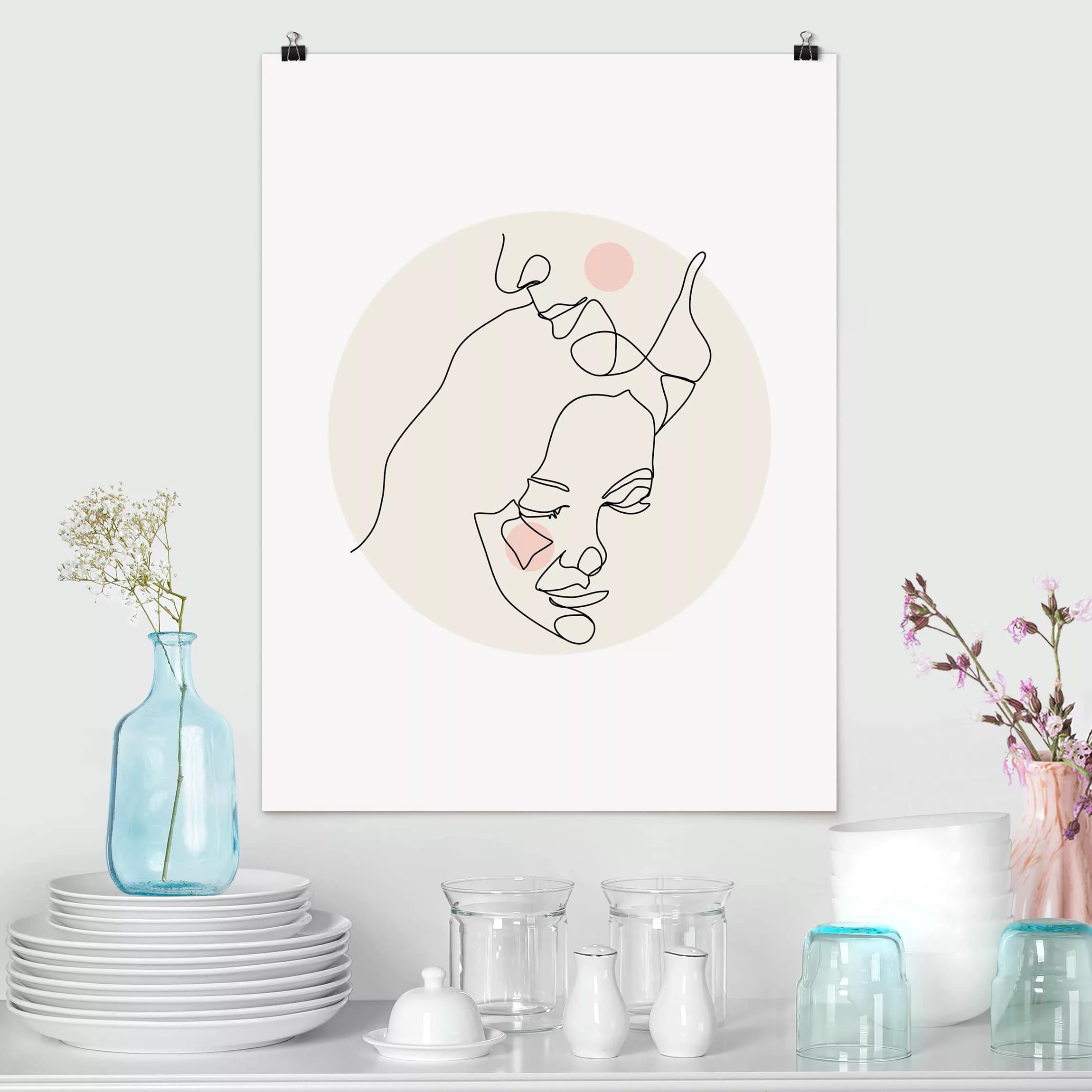 Poster Portrait - Hochformat Zärtliches Paar Line Art günstig online kaufen