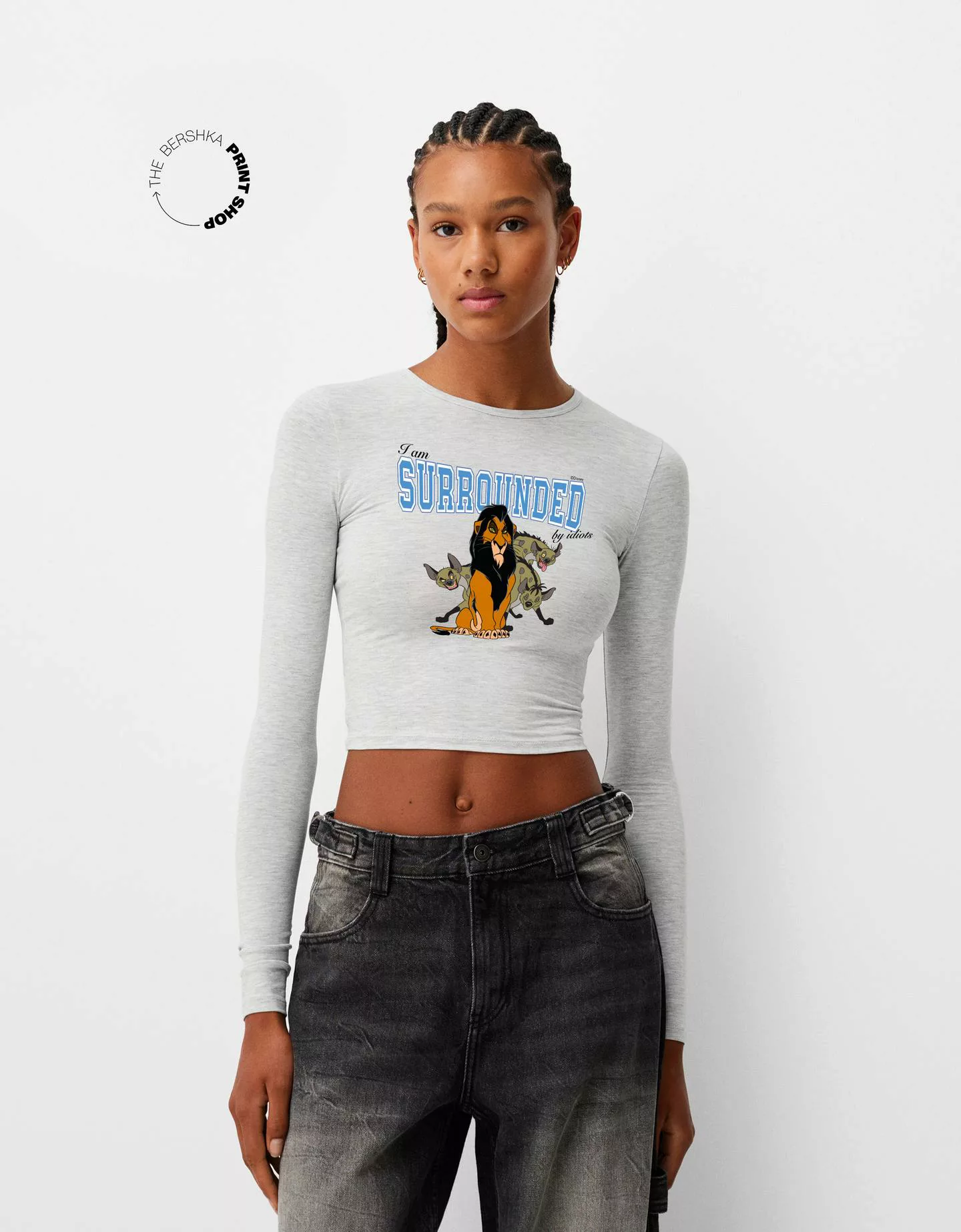 Bershka Langarmshirt König Der Löwen Mit Langen Ärmeln Damen Xs Grau günstig online kaufen