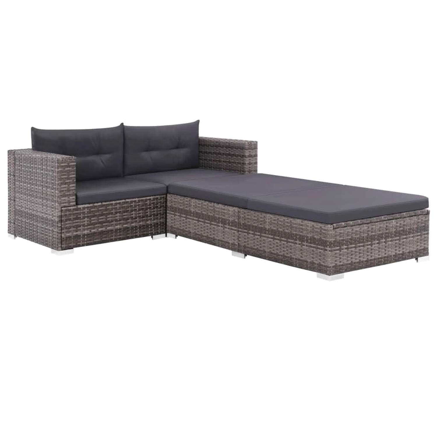 3-tlg. Garten-lounge-set Mit Auflagen Poly Rattan Grau günstig online kaufen