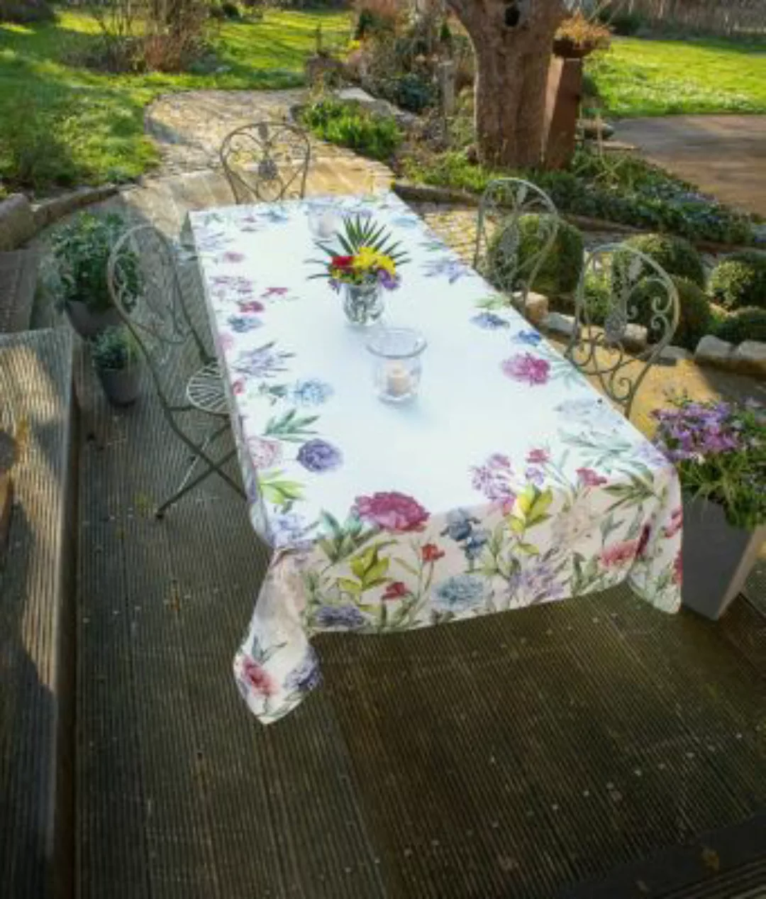 HOME Living Tafeldecke Blumenwiese Tischdecken weiß günstig online kaufen