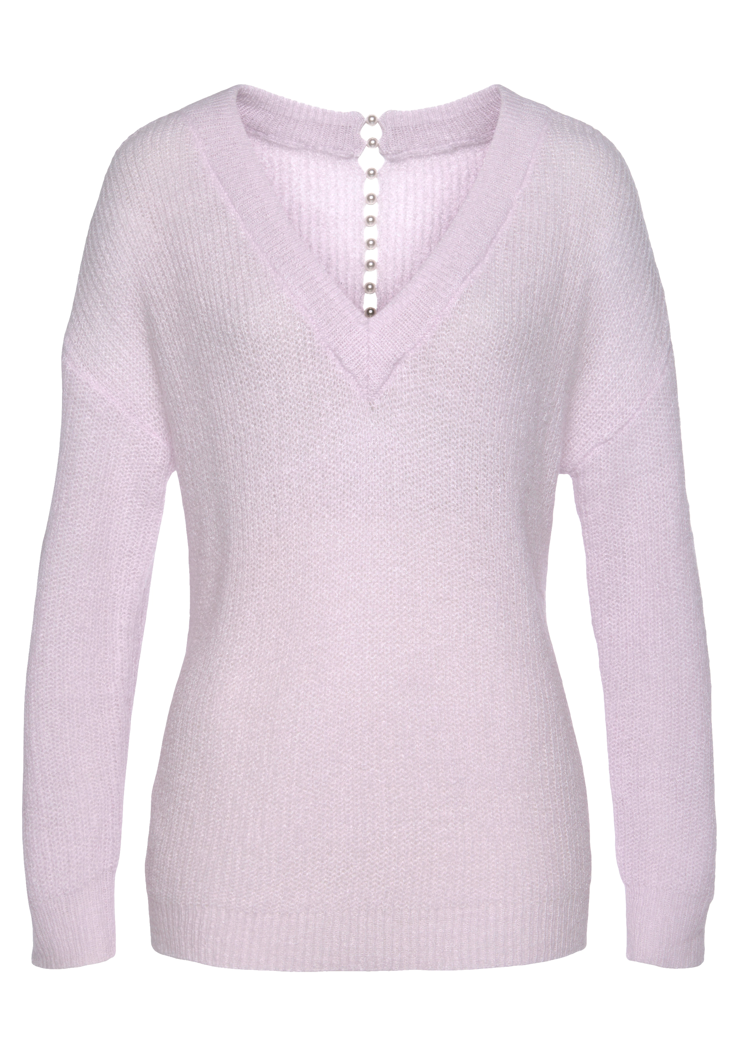 LASCANA V-Ausschnitt-Pullover mit Zierperlen im Rücken, eleganter Strickpul günstig online kaufen