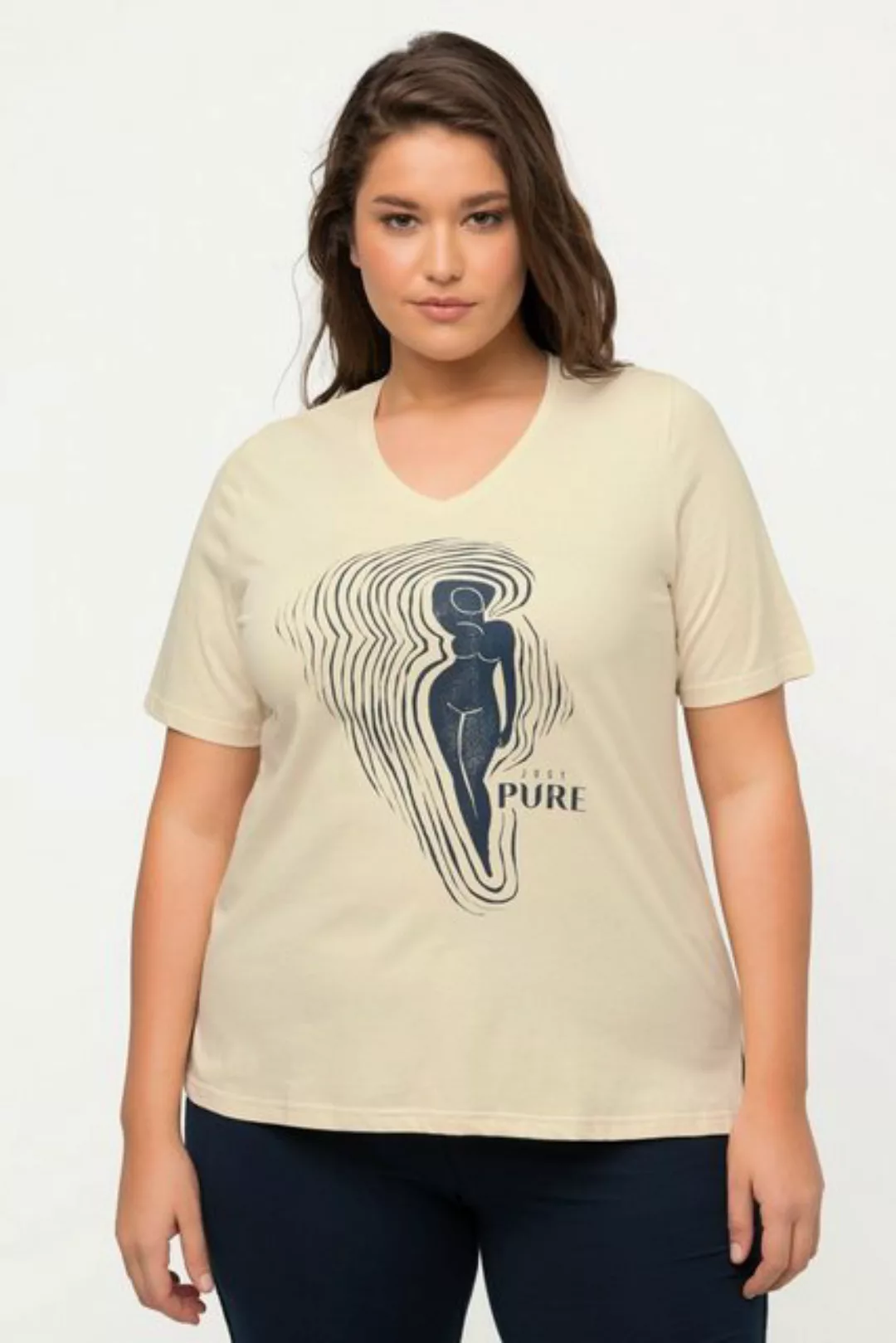 Ulla Popken Rundhalsshirt T-Shirt PURE Woman V-Ausschnitt Halbarm günstig online kaufen