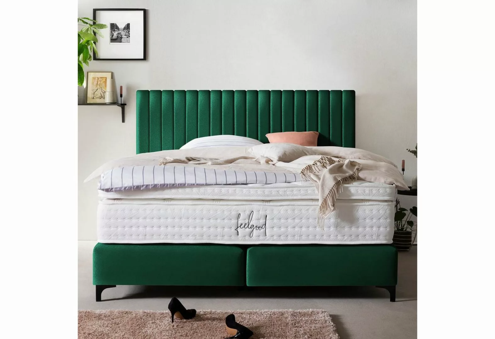 BettCo Boxspringbett Paris (in Smaragd Samt), Pfeifensteppung Design + opti günstig online kaufen