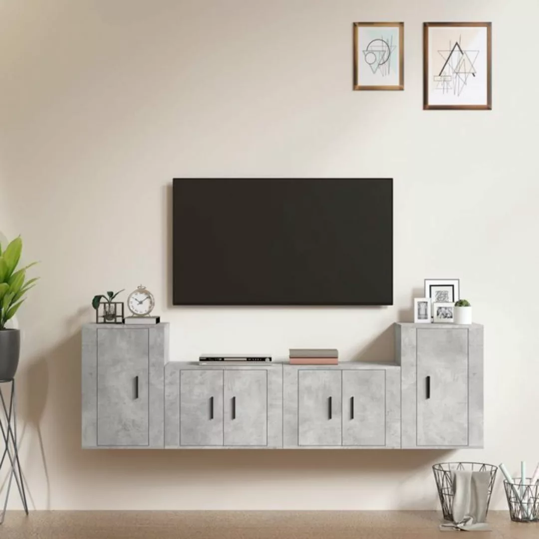 vidaXL TV-Schrank 4-tlg TV-Schrank-Set Betongrau Spanplatte TV-Lowboard Fer günstig online kaufen