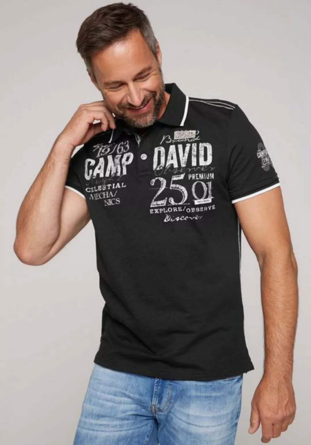 CAMP DAVID Poloshirt mit Logo Print, Stickereien und Patches günstig online kaufen