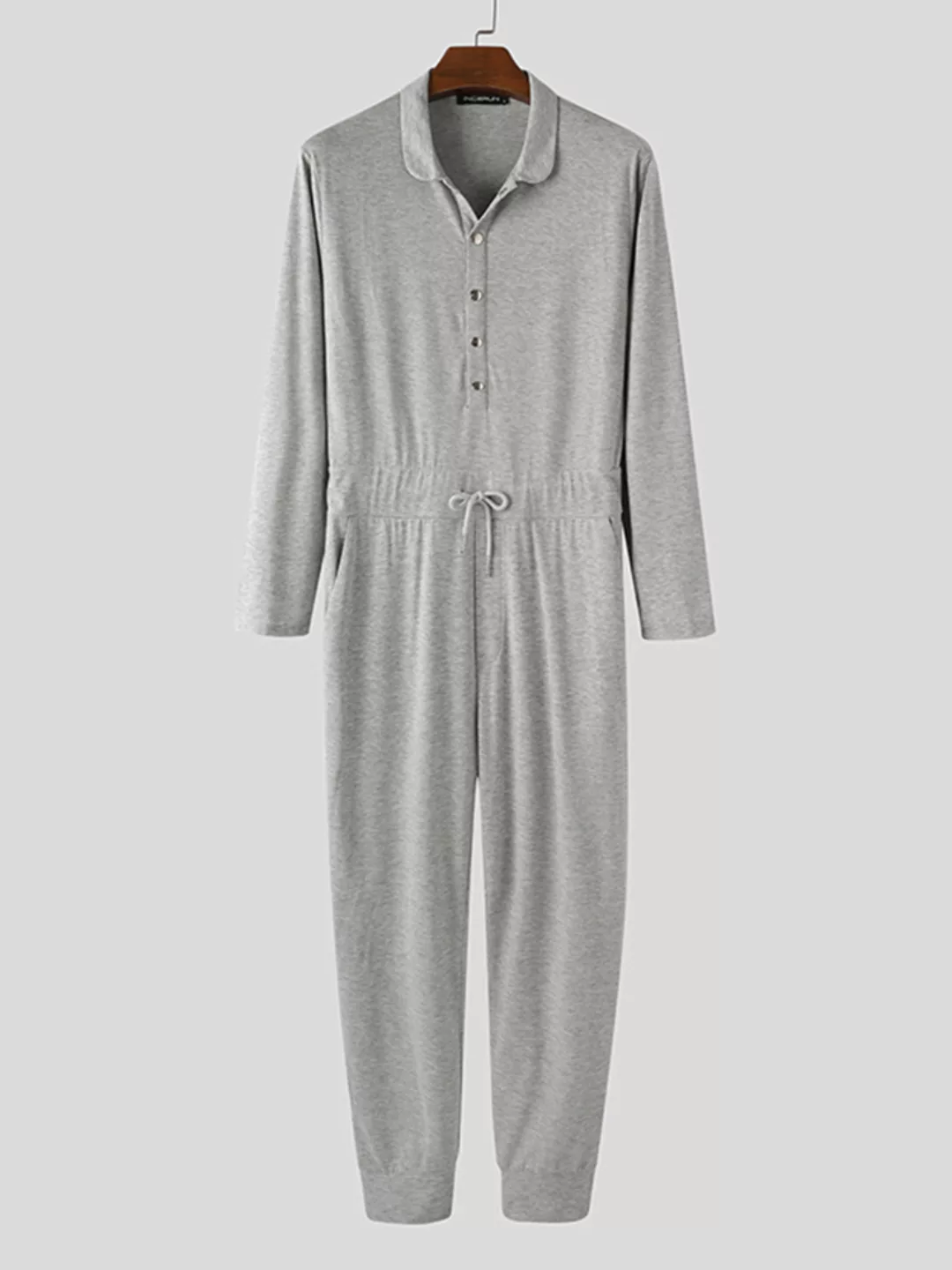 Pure Color Pockets Snap Button Loungewear Kordelzug Jumpsuit Pyjamas Onesie günstig online kaufen